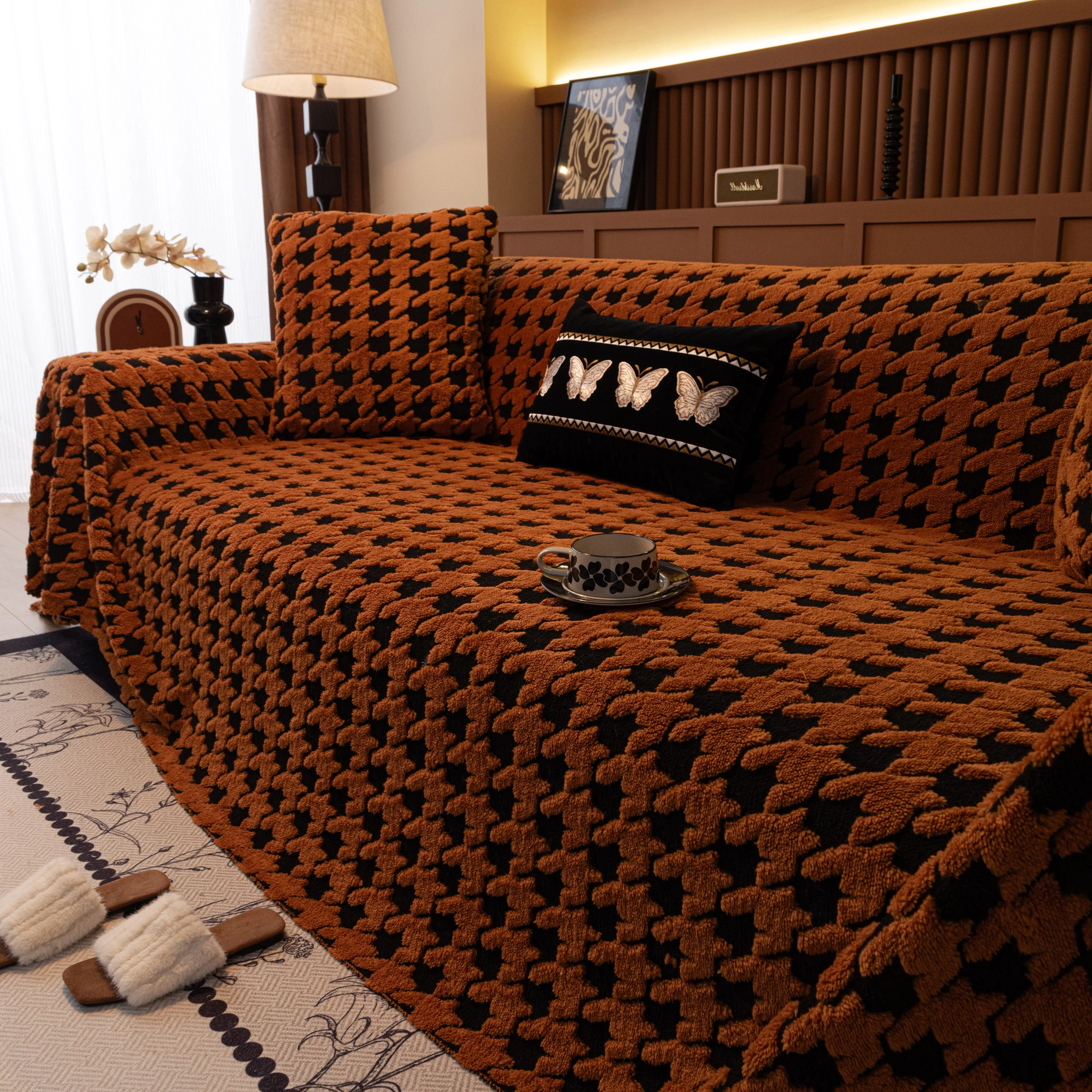Jacquard Fleece Houndstooth Warm Cozy Couch Cover Blanket Decorative Throws for Sofas - Image 109