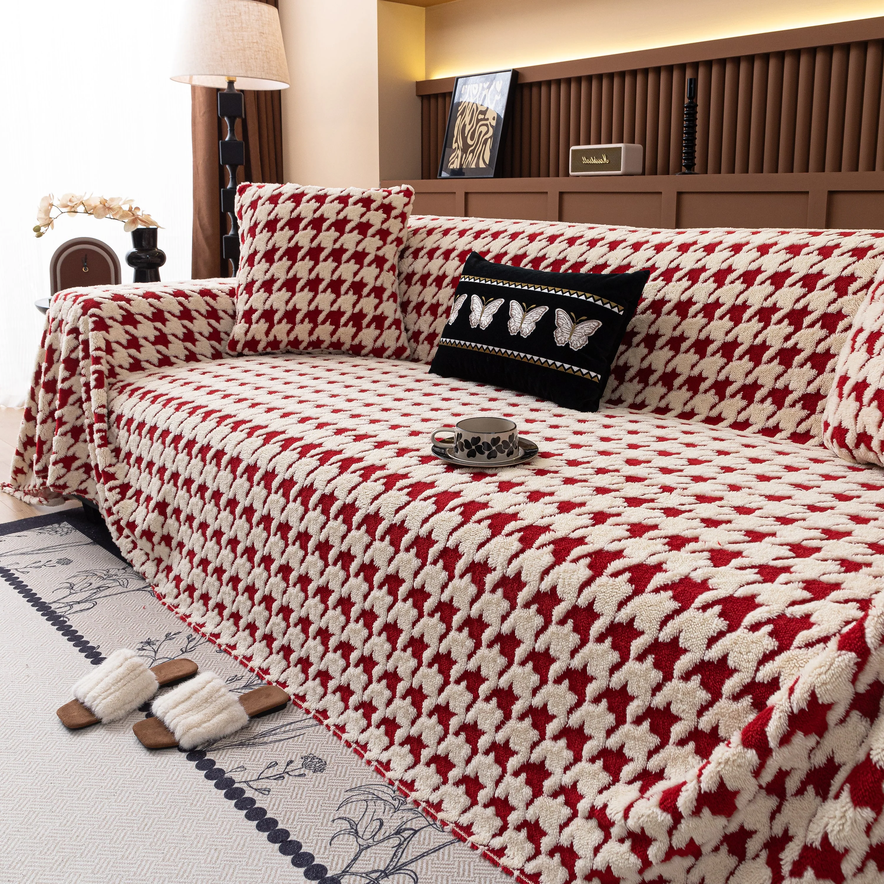 Jacquard Fleece Houndstooth Warm Cozy Couch Cover Blanket Decorative Throws for Sofas - Image 11