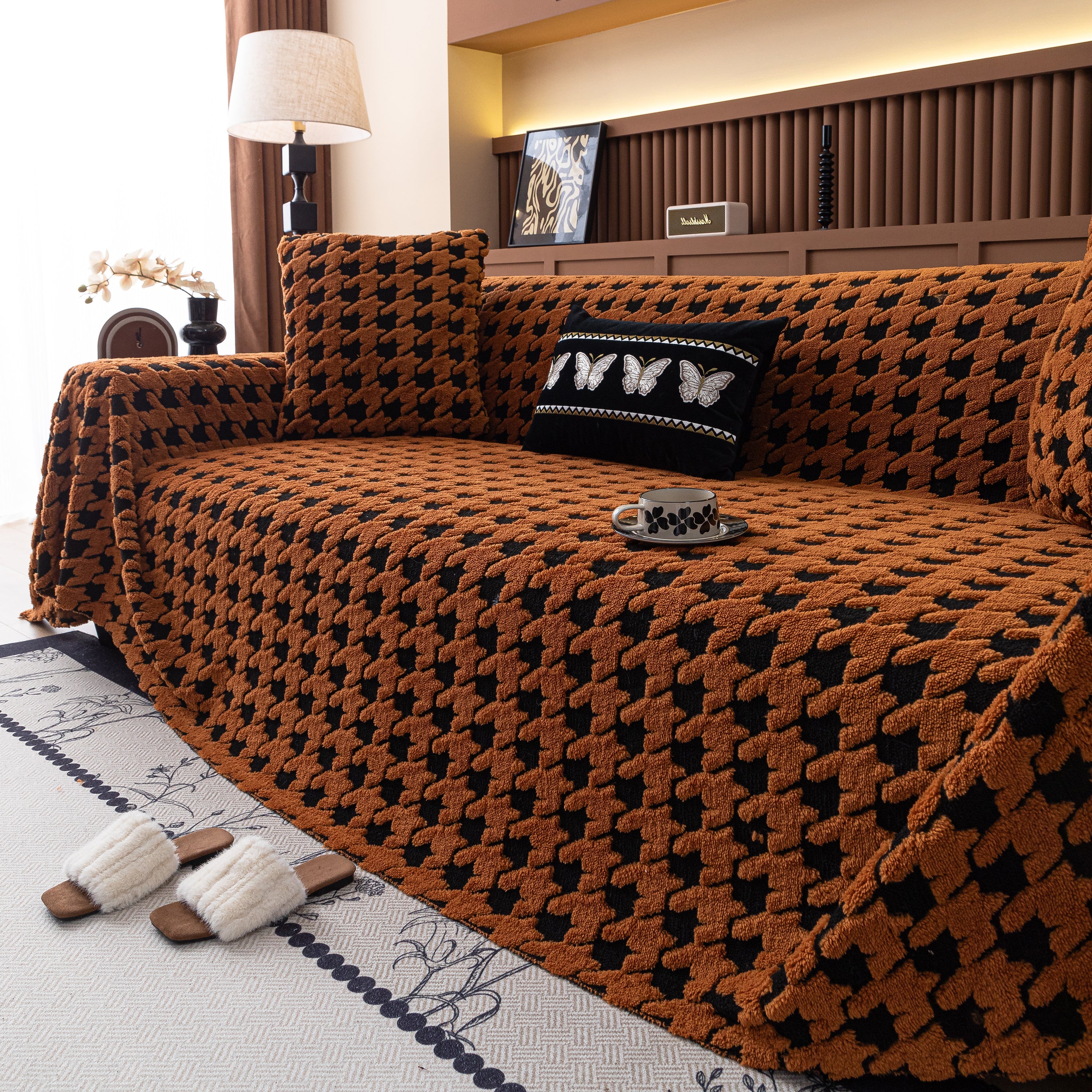 Jacquard Fleece Houndstooth Warm Cozy Couch Cover Blanket Decorative Throws for Sofas - Image 113