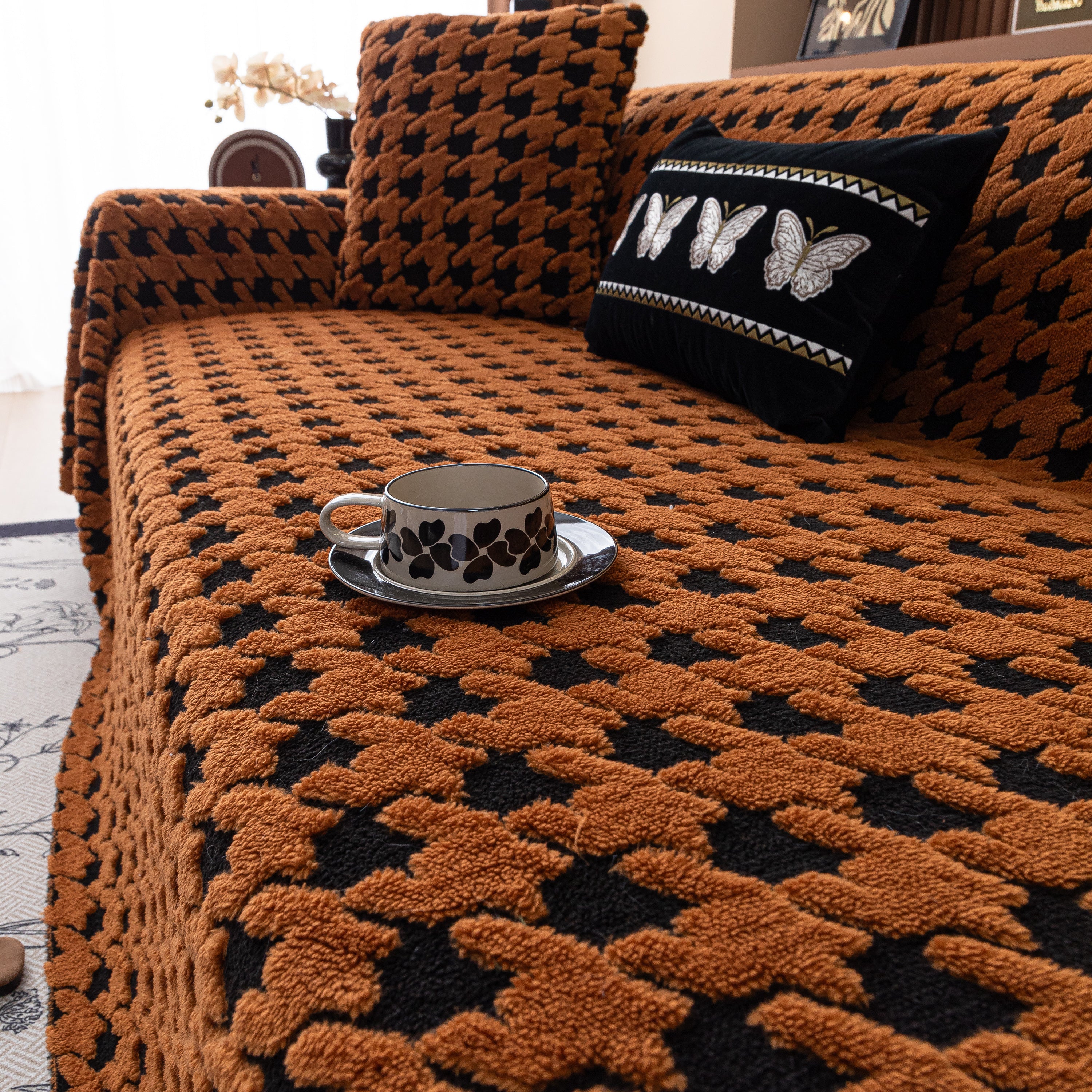 Jacquard Fleece Houndstooth Warm Cozy Couch Cover Blanket Decorative Throws for Sofas - Image 114