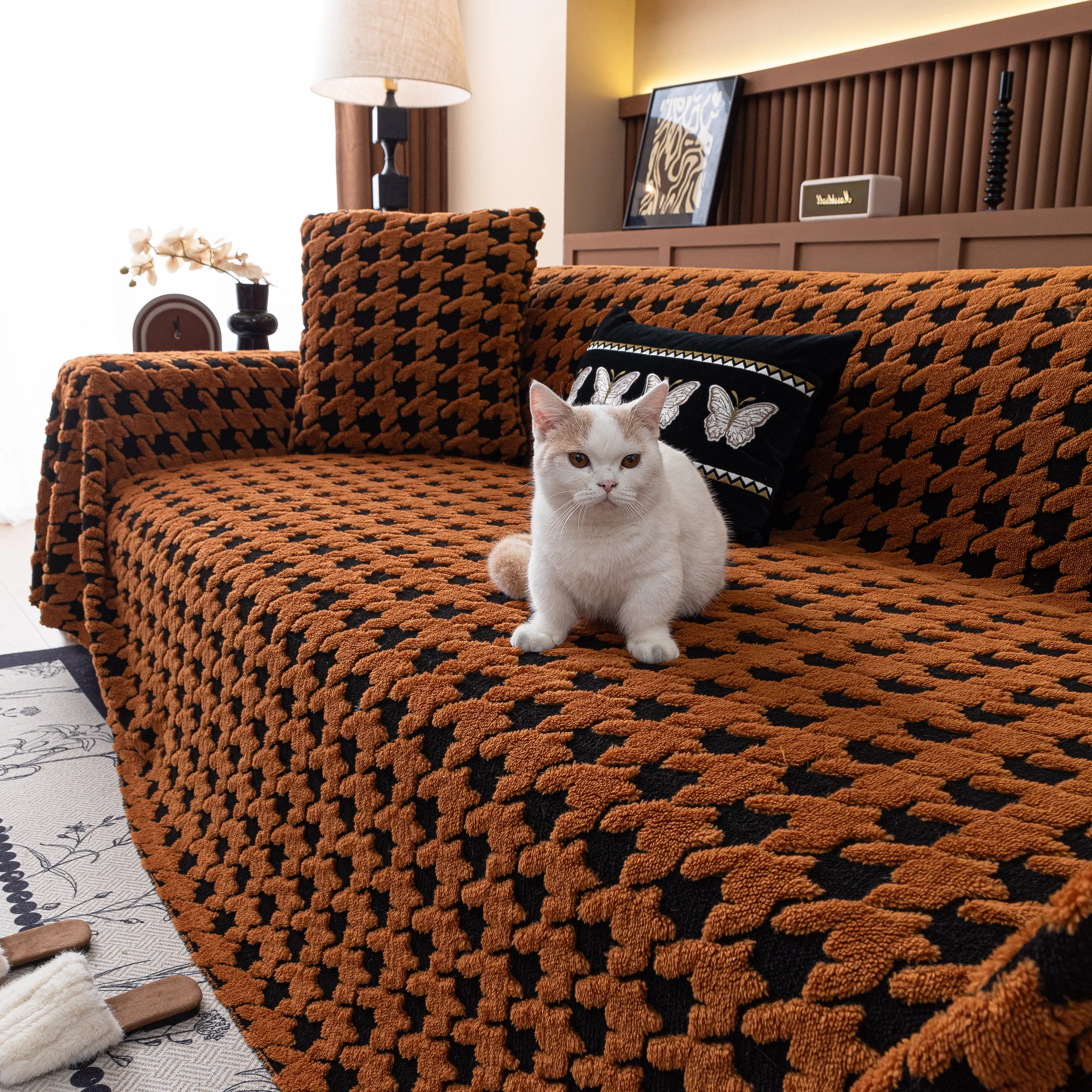 Jacquard Fleece Houndstooth Warm Cozy Couch Cover Blanket Decorative Throws for Sofas - Image 116