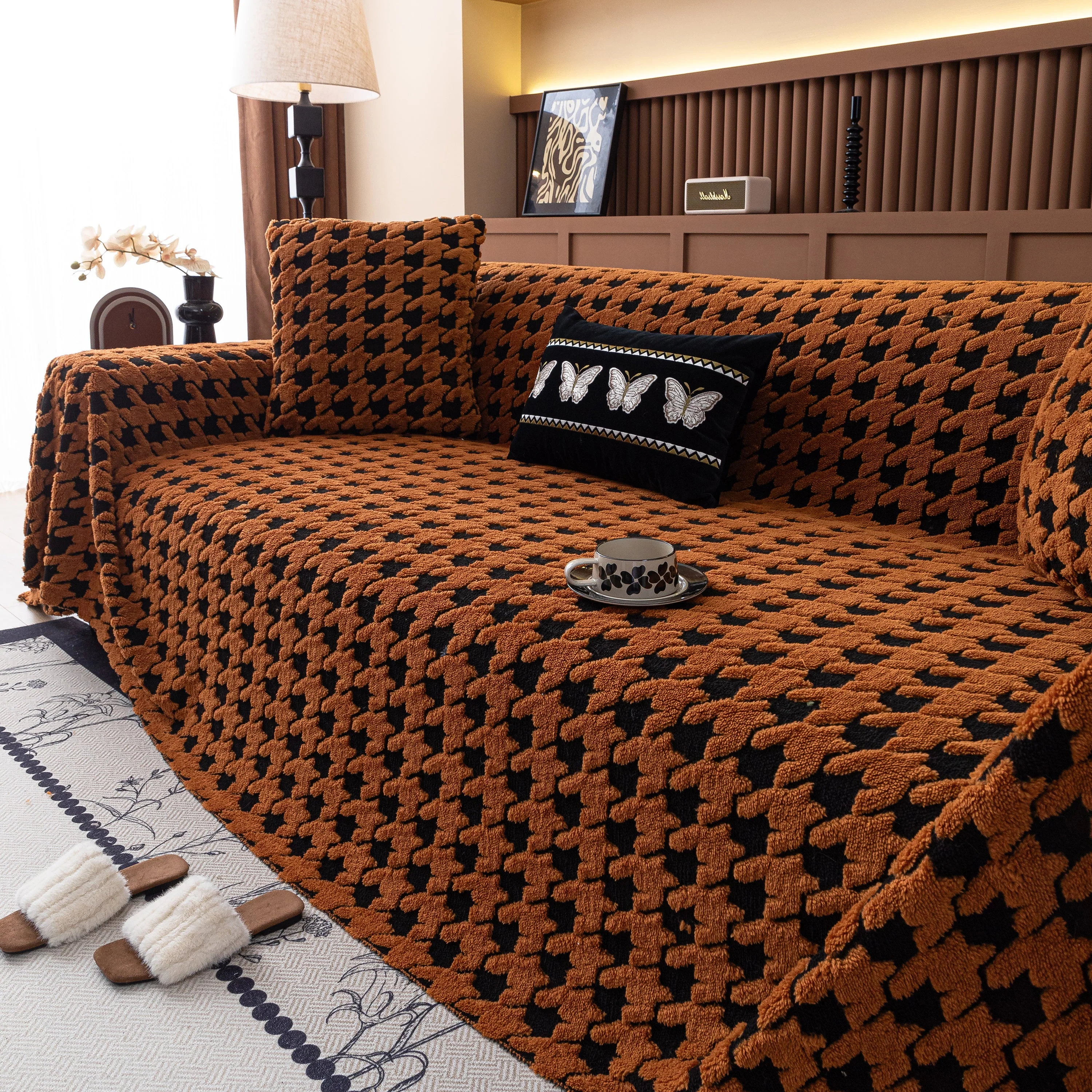 Jacquard Fleece Houndstooth Warm Cozy Couch Cover Blanket Decorative Throws for Sofas - Image 118