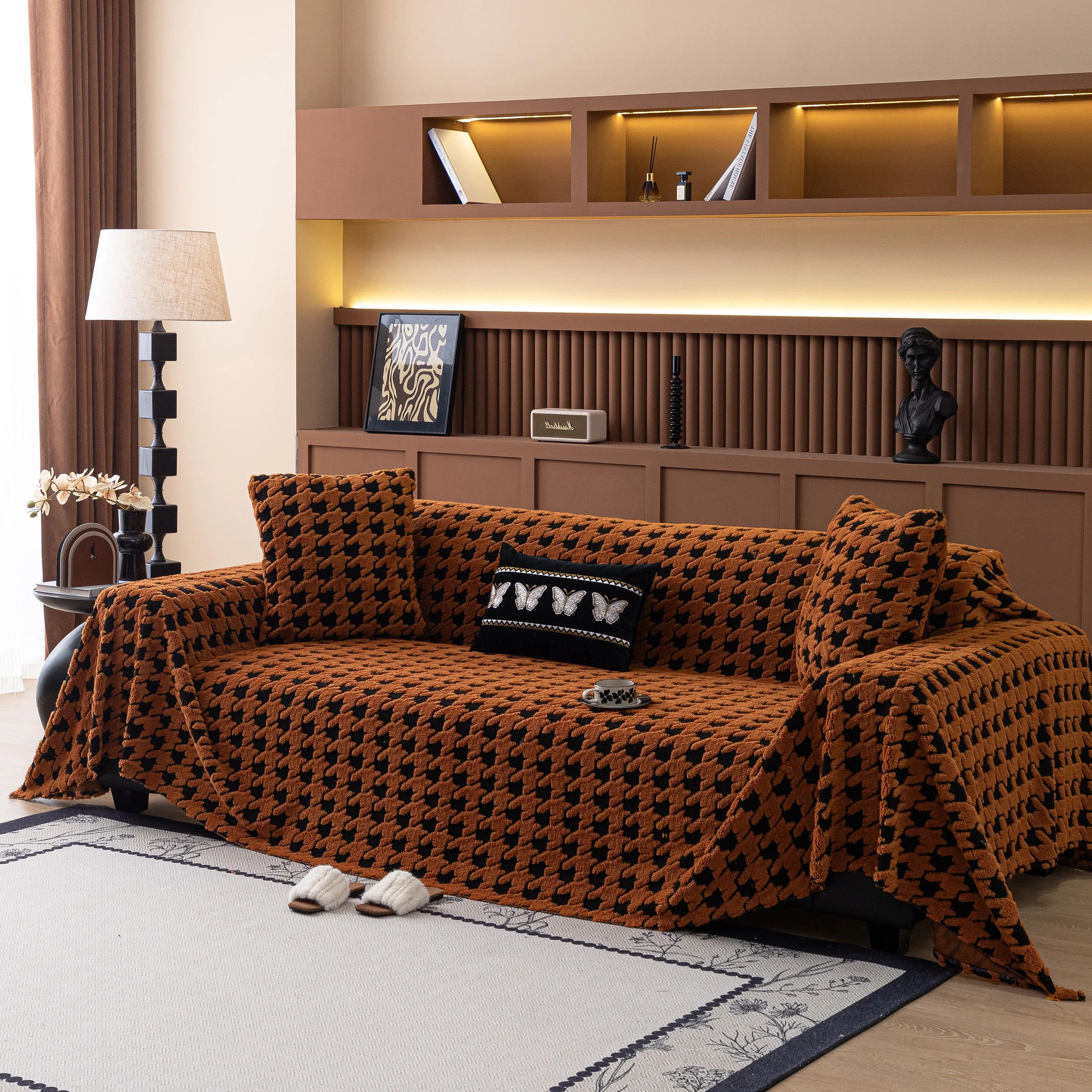 Jacquard Fleece Houndstooth Warm Cozy Couch Cover Blanket Decorative Throws for Sofas - Image 119