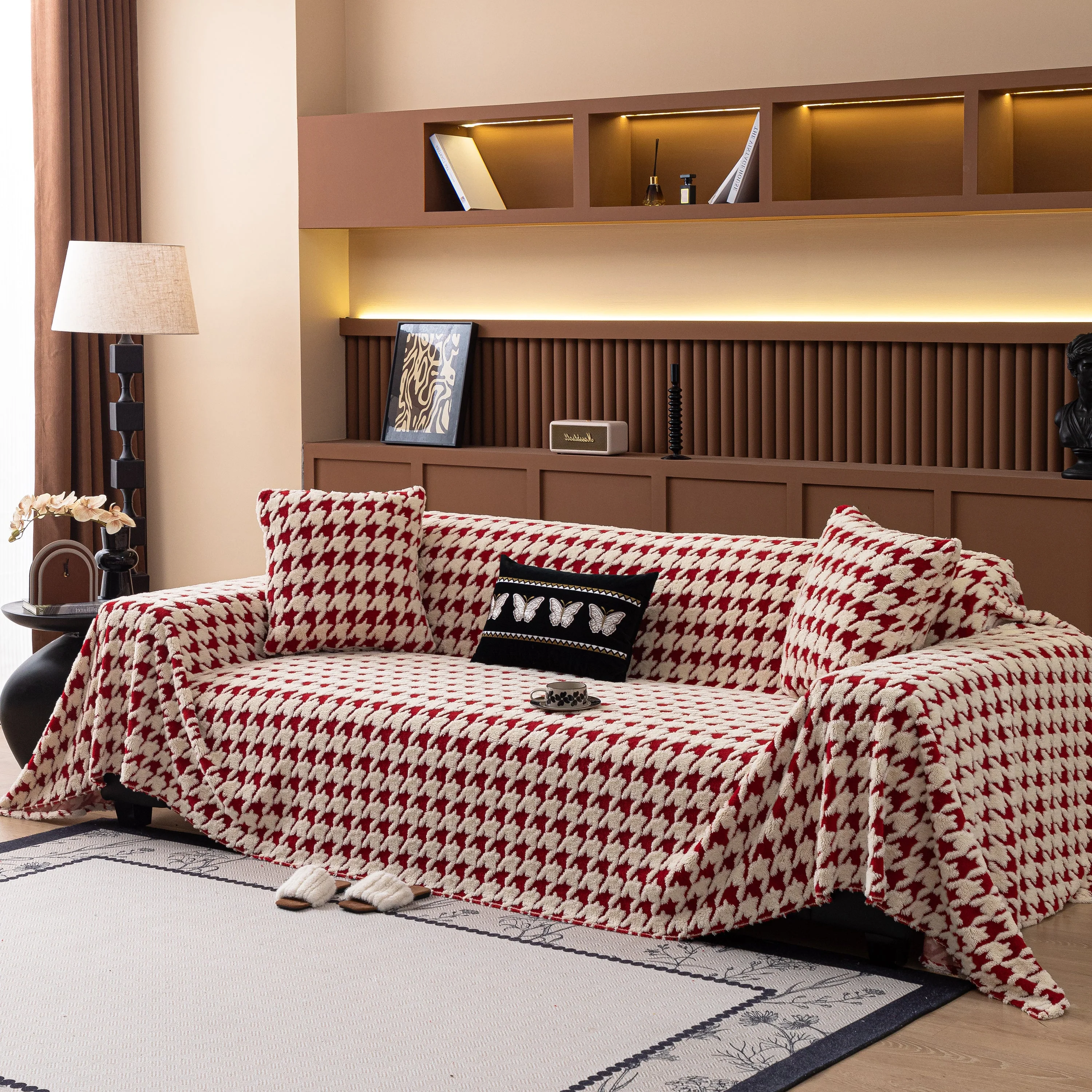 Jacquard Fleece Houndstooth Warm Cozy Couch Cover Blanket Decorative Throws for Sofas - Image 12
