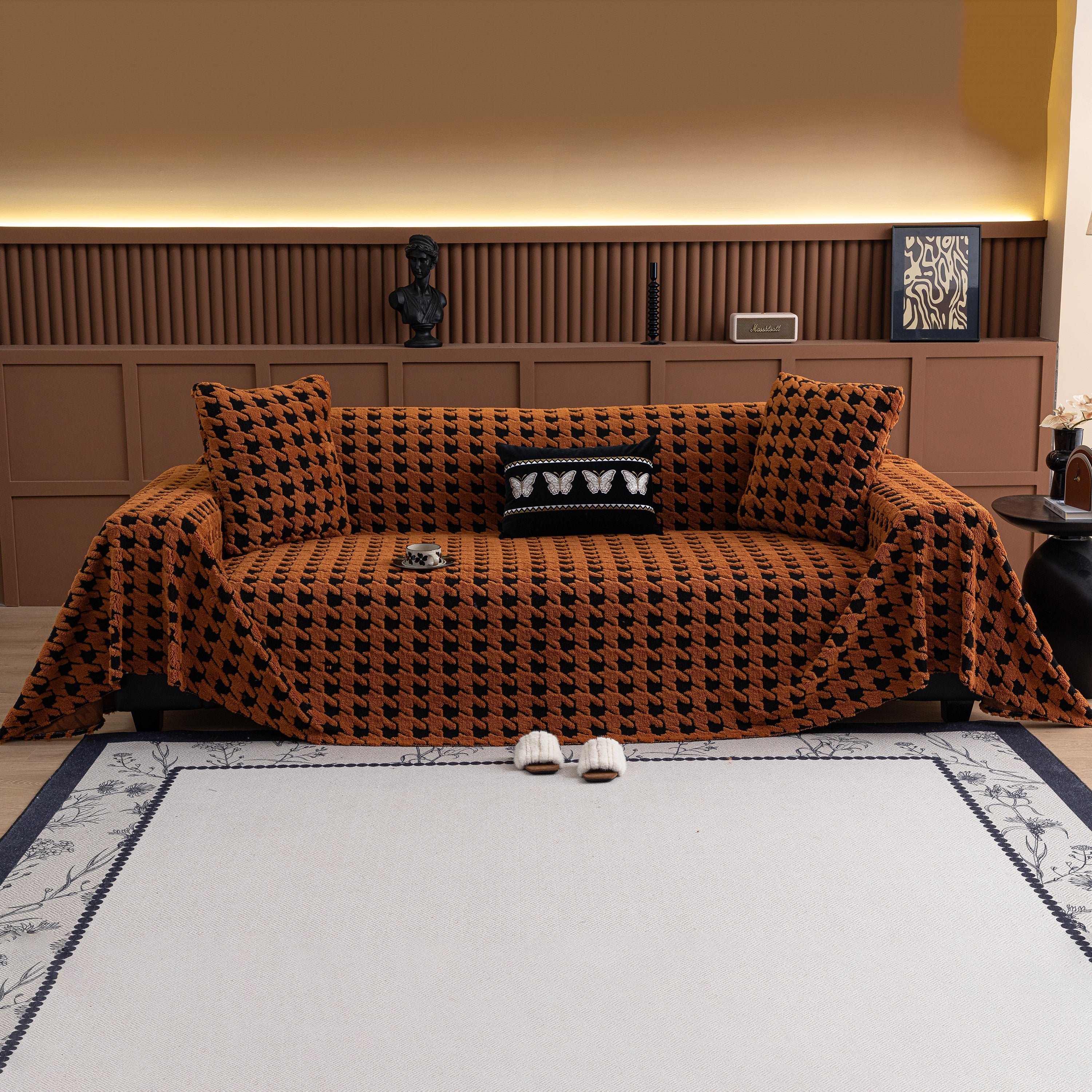 Jacquard Fleece Houndstooth Warm Cozy Couch Cover Blanket Decorative Throws for Sofas - Image 120