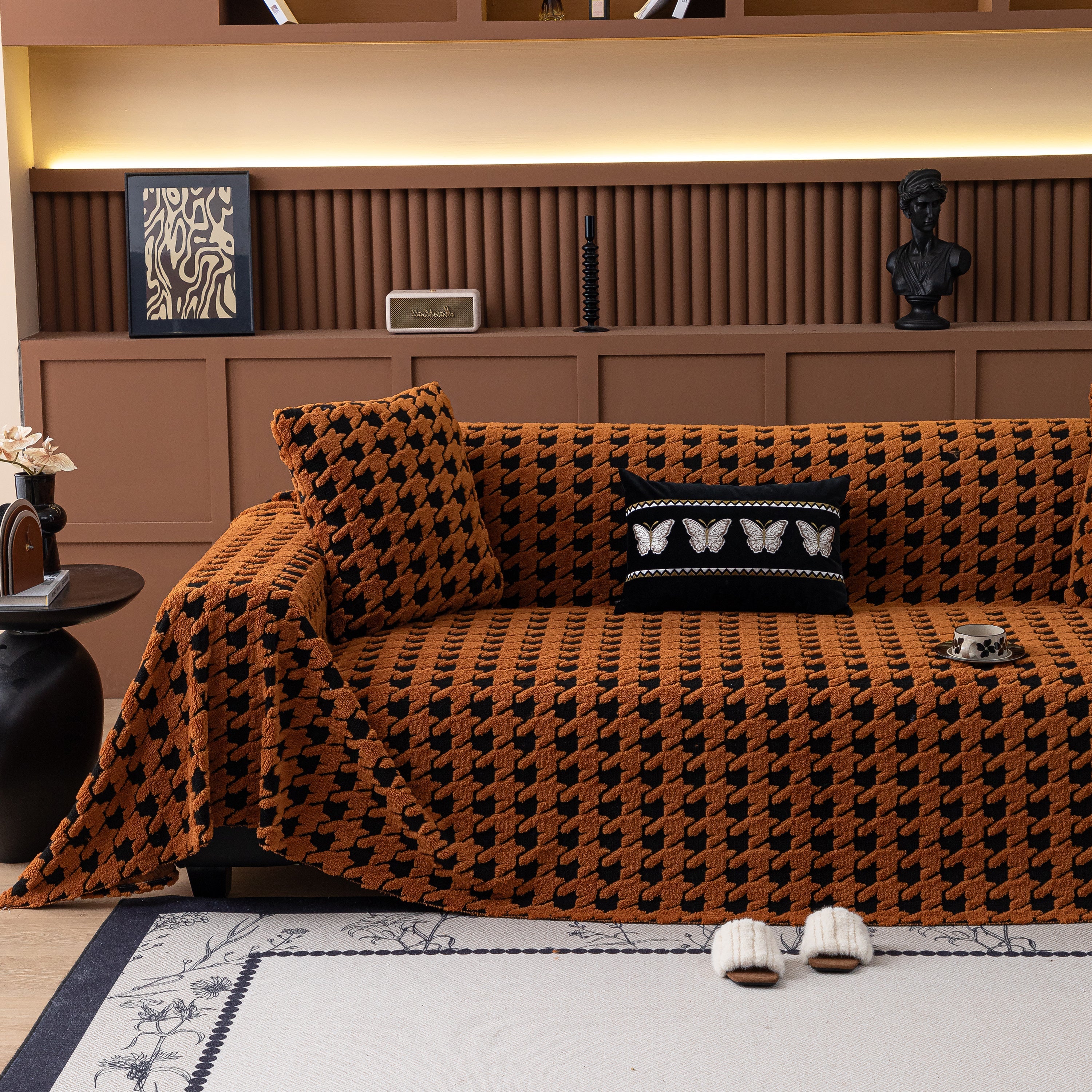 Jacquard Fleece Houndstooth Warm Cozy Couch Cover Blanket Decorative Throws for Sofas - Image 121