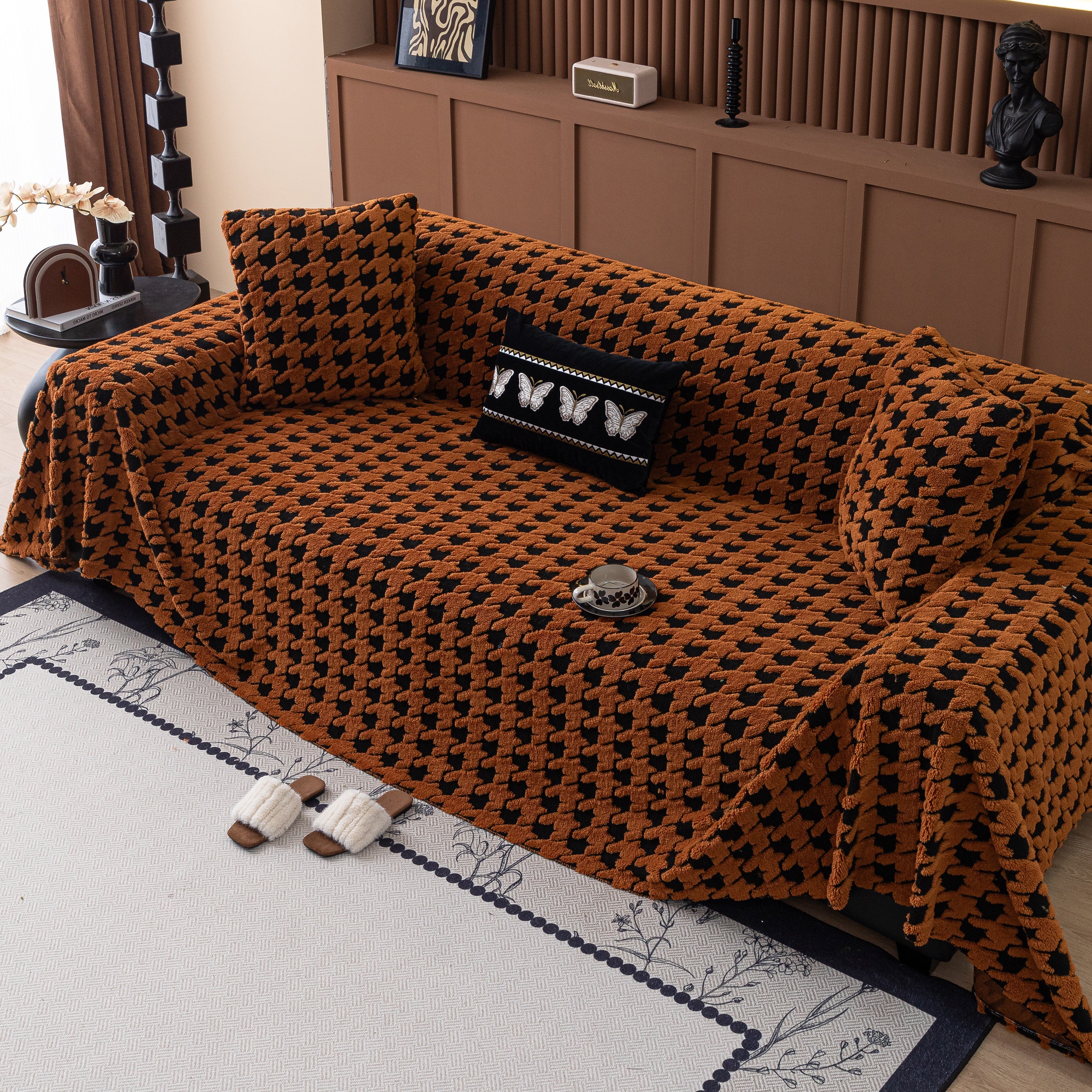 Jacquard Fleece Houndstooth Warm Cozy Couch Cover Blanket Decorative Throws for Sofas - Image 122
