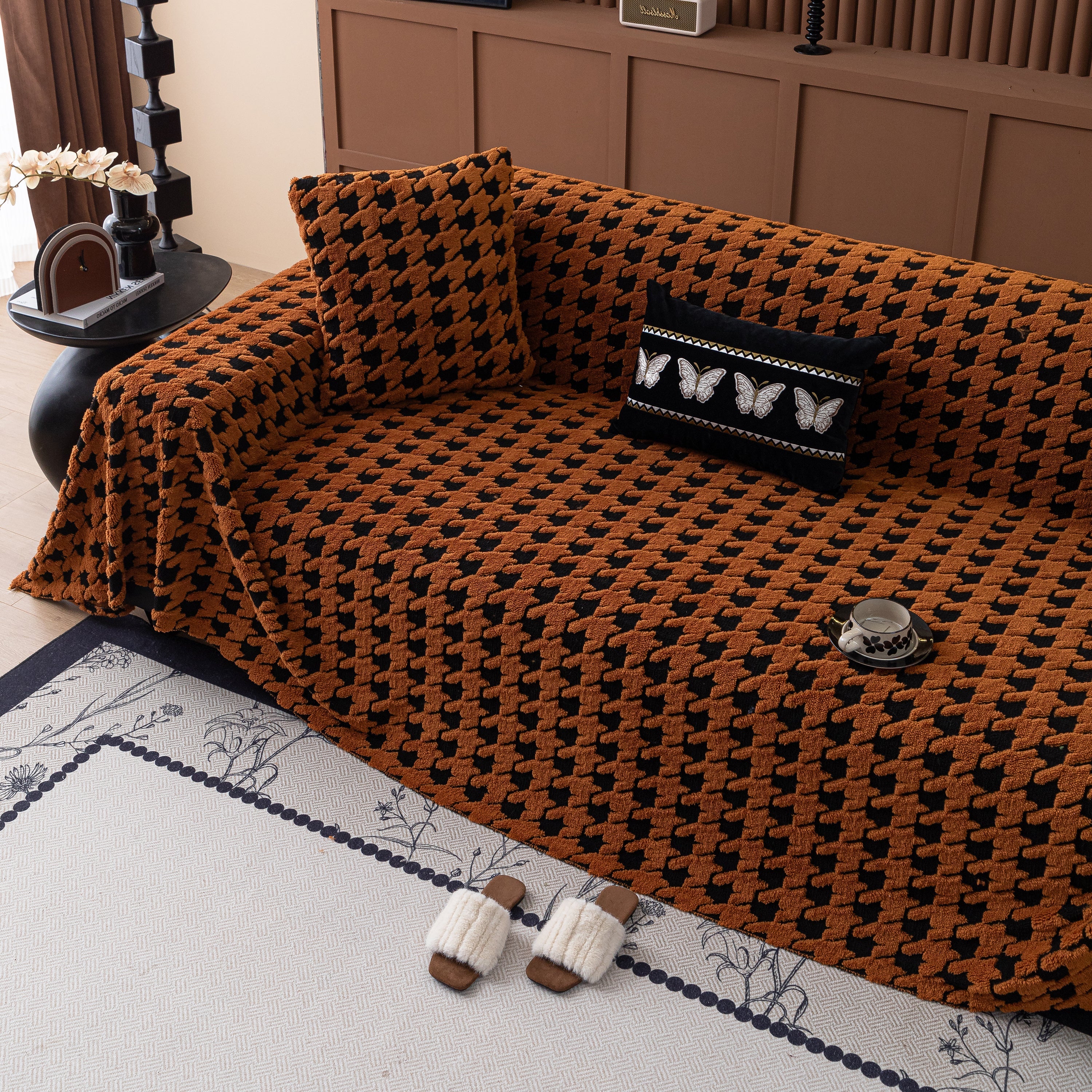 Jacquard Fleece Houndstooth Warm Cozy Couch Cover Blanket Decorative Throws for Sofas - Image 123