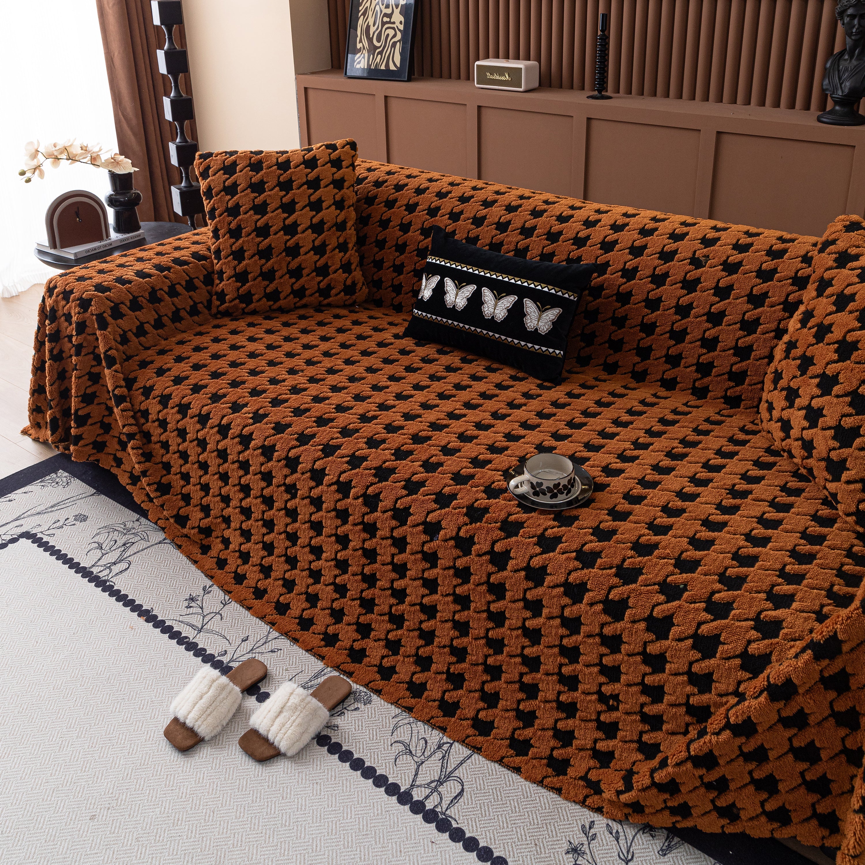 Jacquard Fleece Houndstooth Warm Cozy Couch Cover Blanket Decorative Throws for Sofas - Image 124
