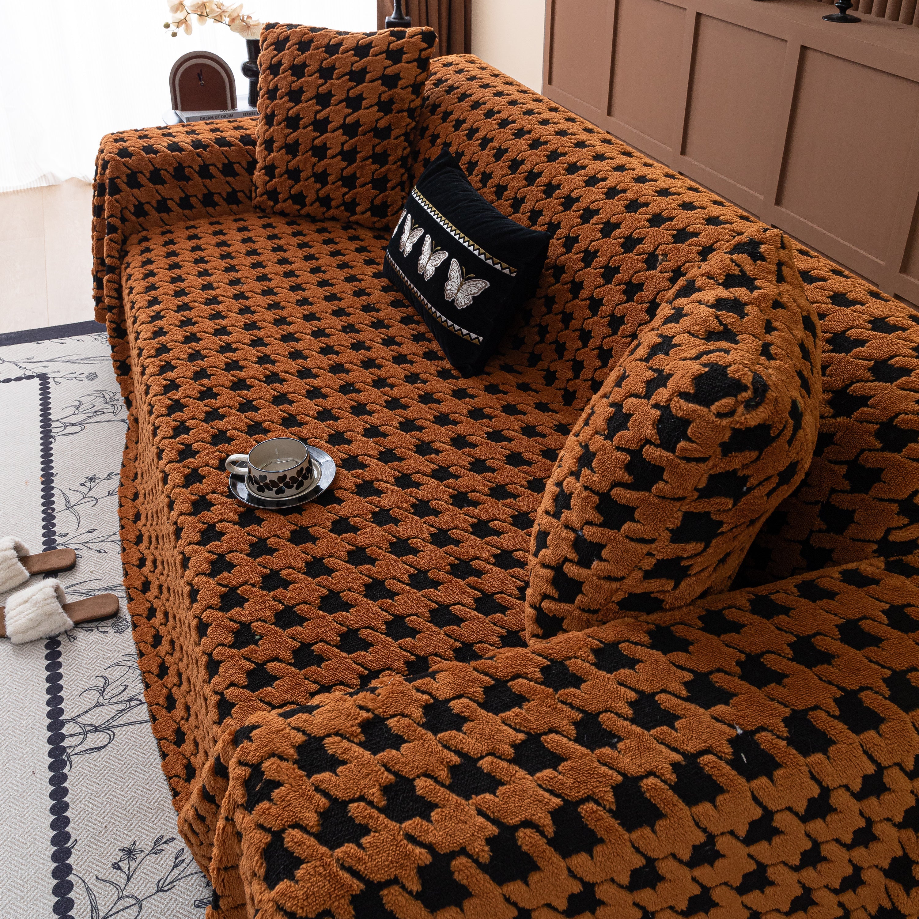 Jacquard Fleece Houndstooth Warm Cozy Couch Cover Blanket Decorative Throws for Sofas - Image 125
