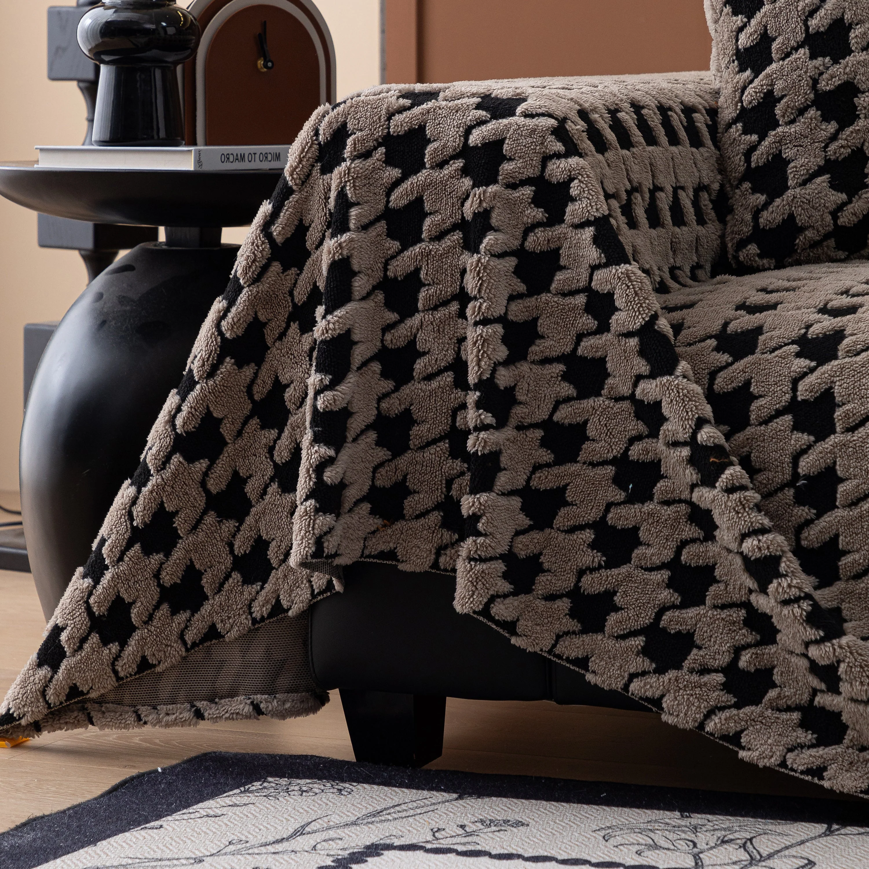 Jacquard Fleece Houndstooth Warm Cozy Couch Cover Blanket Decorative Throws for Sofas - Image 129