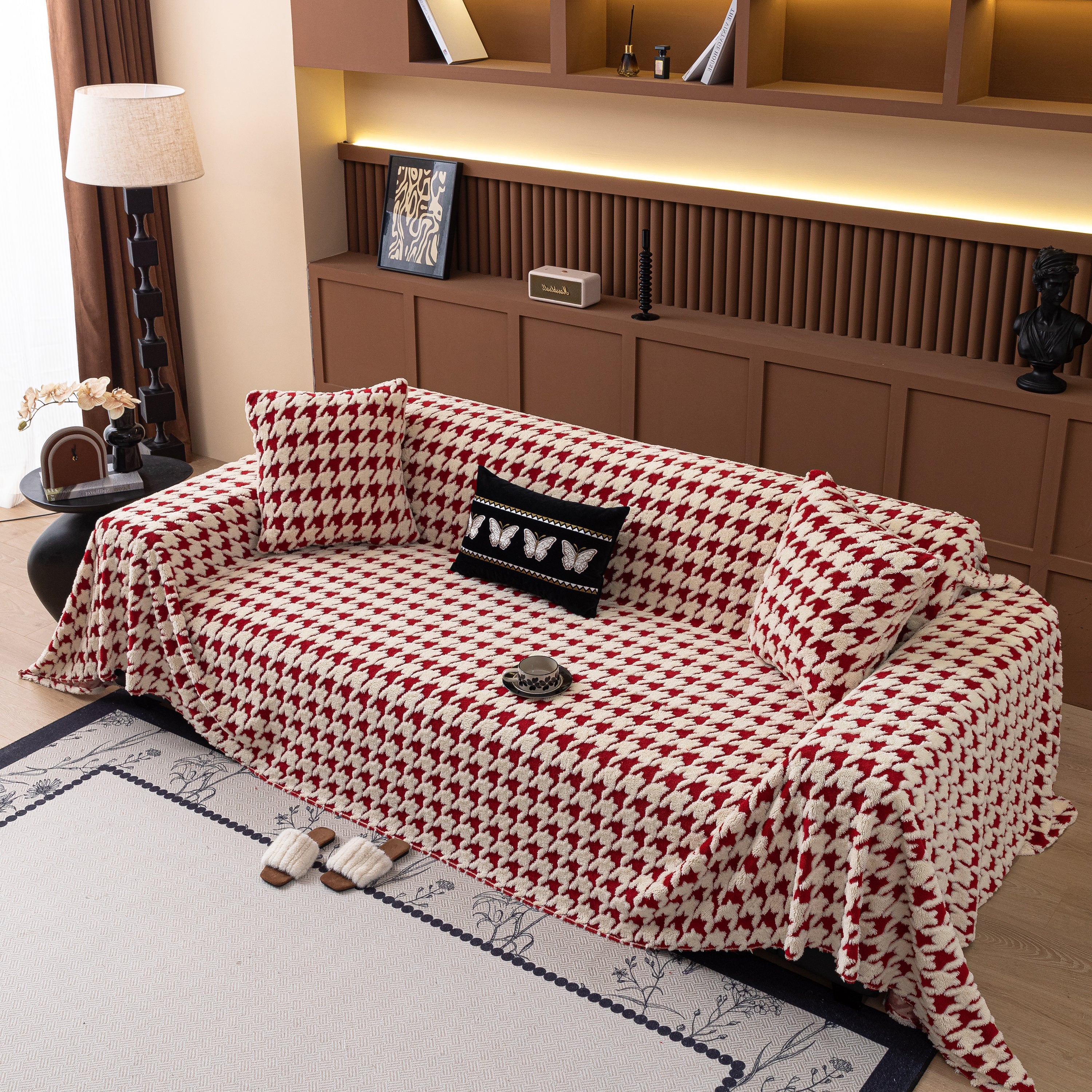 Jacquard Fleece Houndstooth Warm Cozy Couch Cover Blanket Decorative Throws for Sofas - Image 13