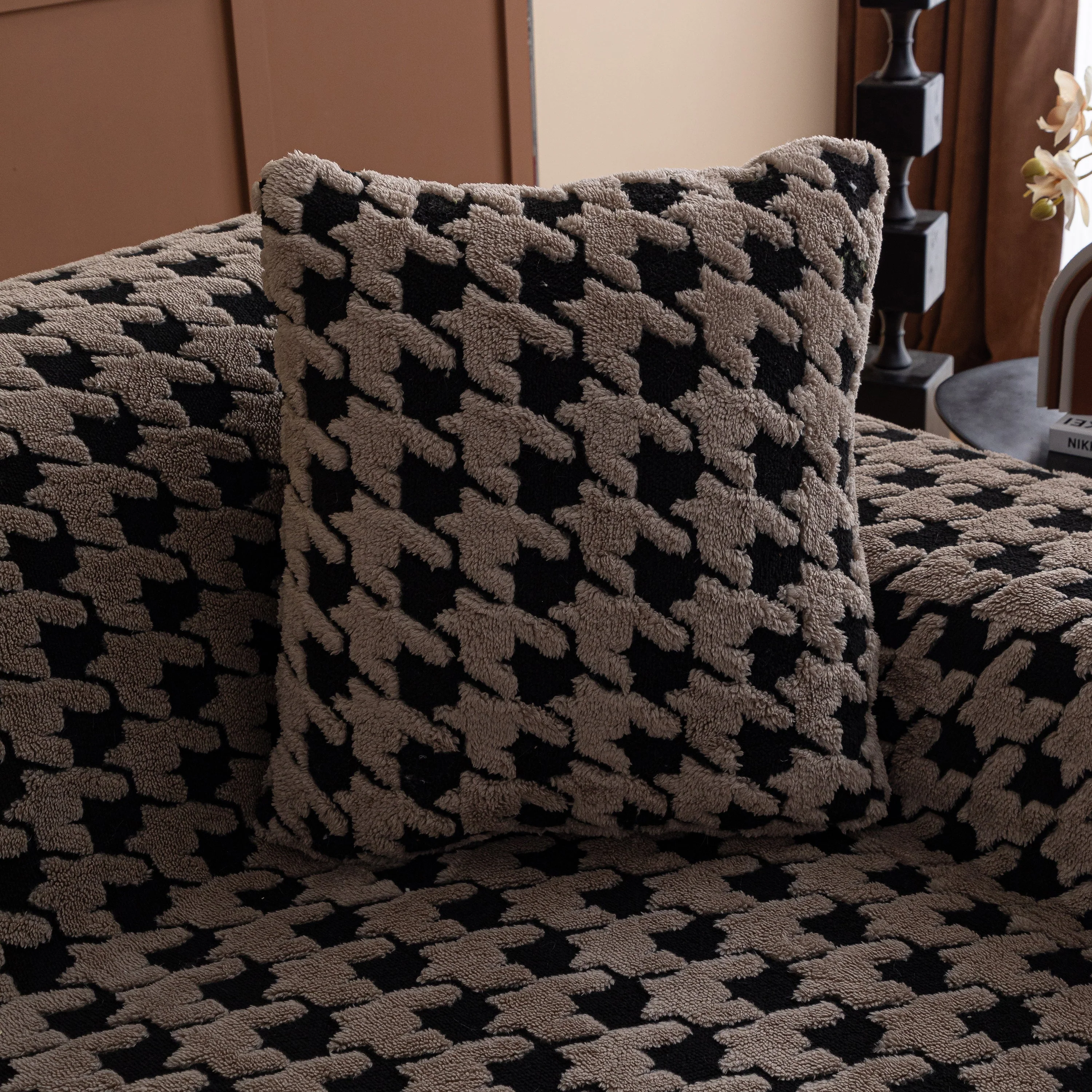 Jacquard Fleece Houndstooth Warm Cozy Couch Cover Blanket Decorative Throws for Sofas - Image 130