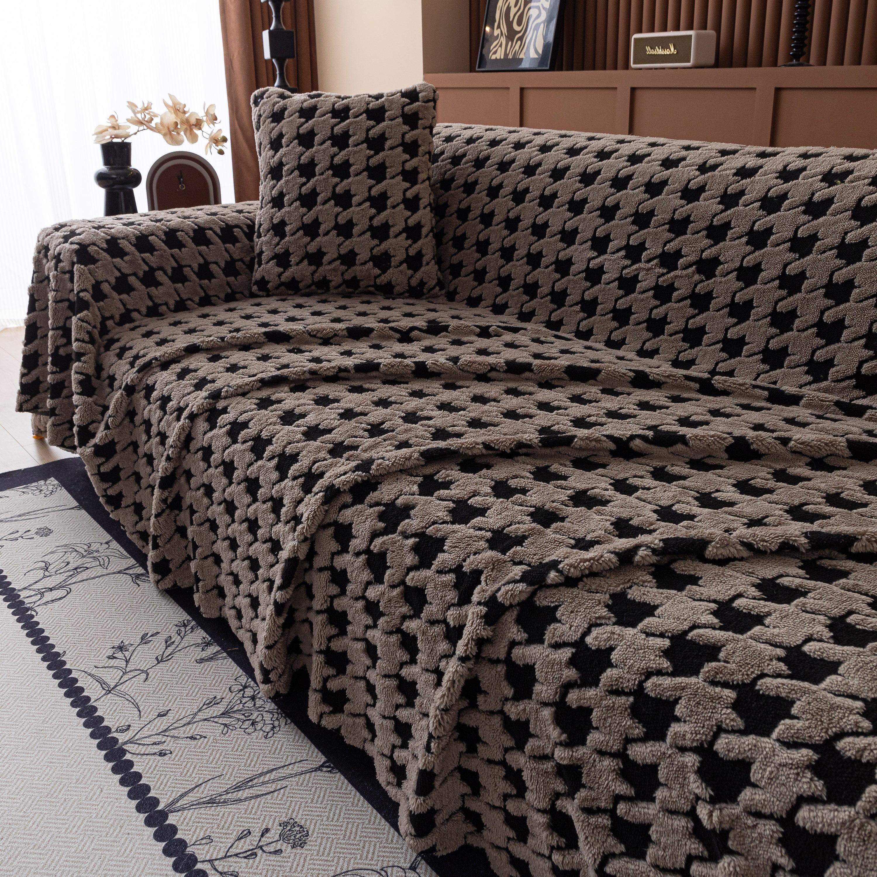 Jacquard Fleece Houndstooth Warm Cozy Couch Cover Blanket Decorative Throws for Sofas - Image 131