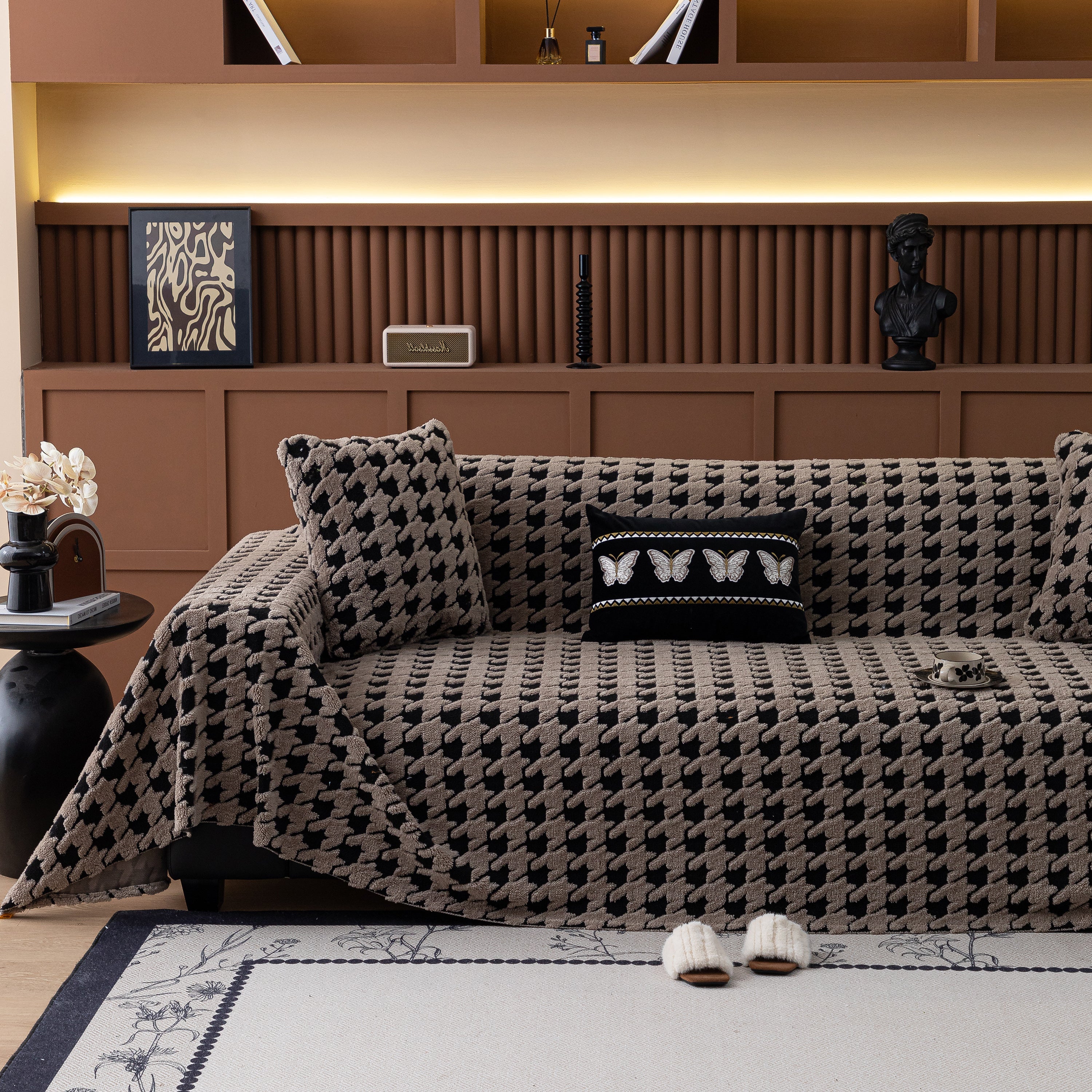 Jacquard Fleece Houndstooth Warm Cozy Couch Cover Blanket Decorative Throws for Sofas - Image 133