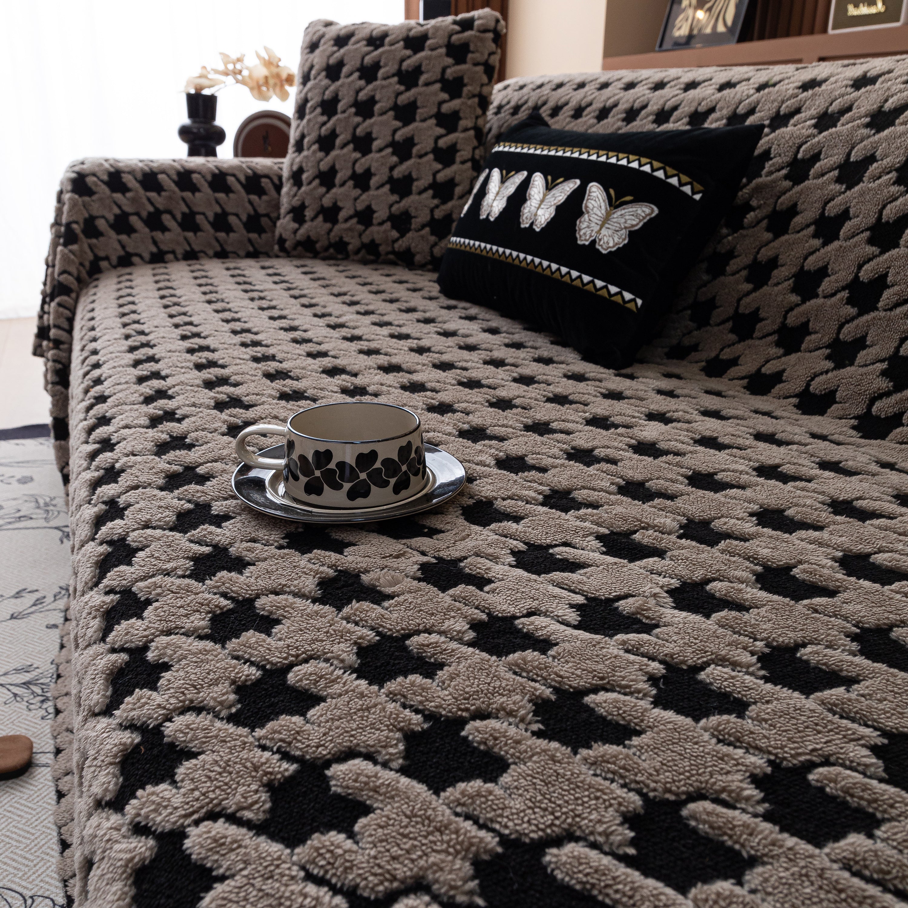 Jacquard Fleece Houndstooth Warm Cozy Couch Cover Blanket Decorative Throws for Sofas - Image 134