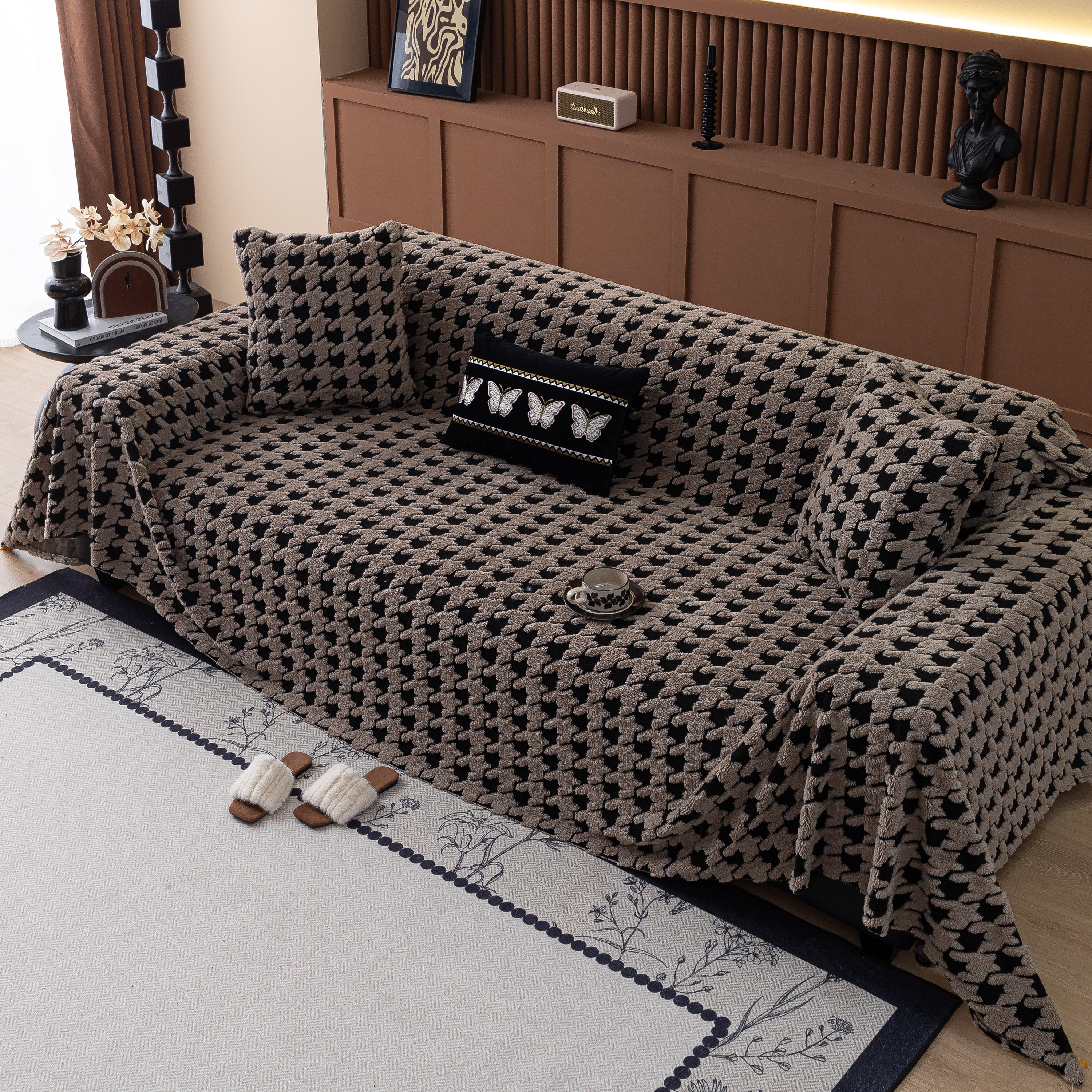 Jacquard Fleece Houndstooth Warm Cozy Couch Cover Blanket Decorative Throws for Sofas - Image 135