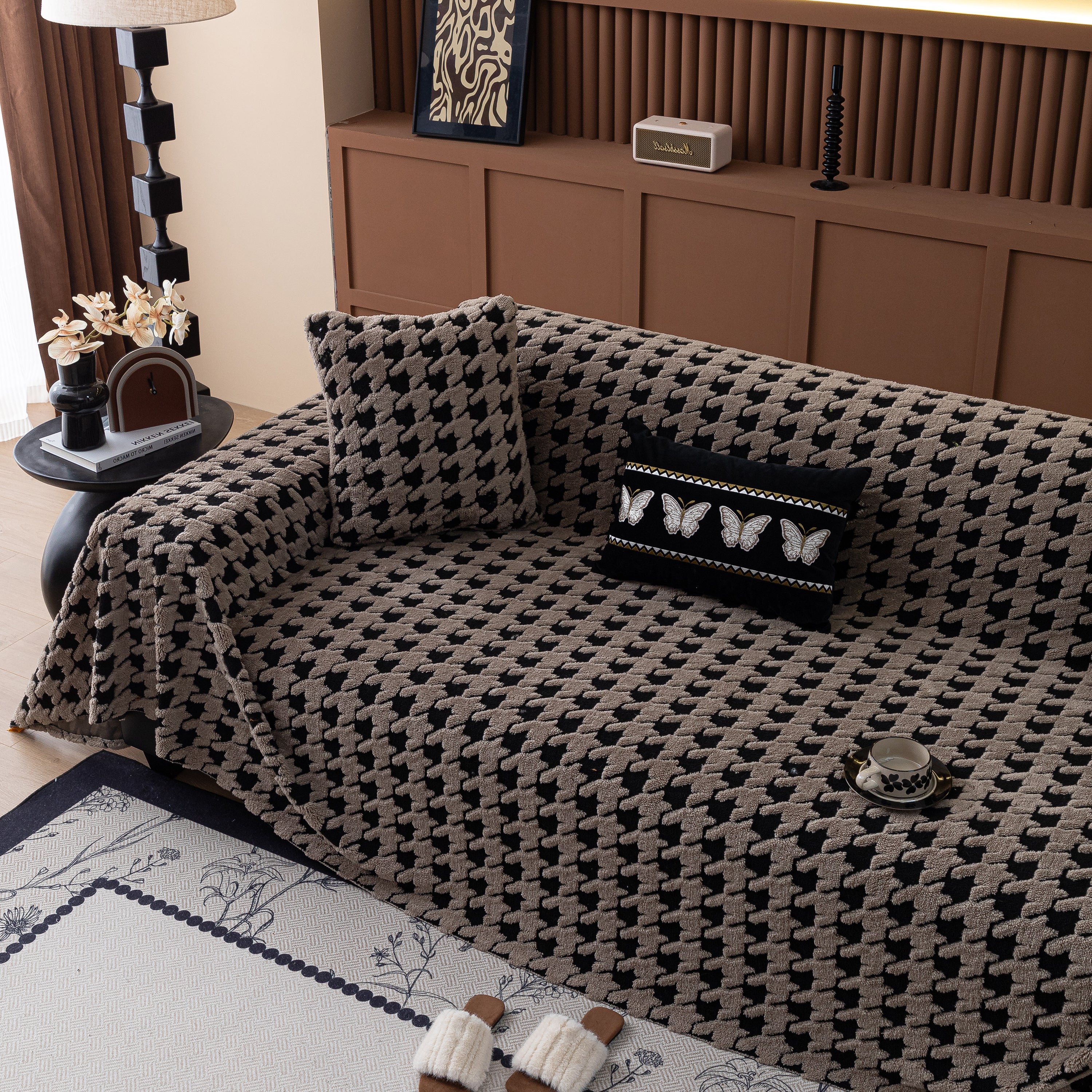 Jacquard Fleece Houndstooth Warm Cozy Couch Cover Blanket Decorative Throws for Sofas - Image 136