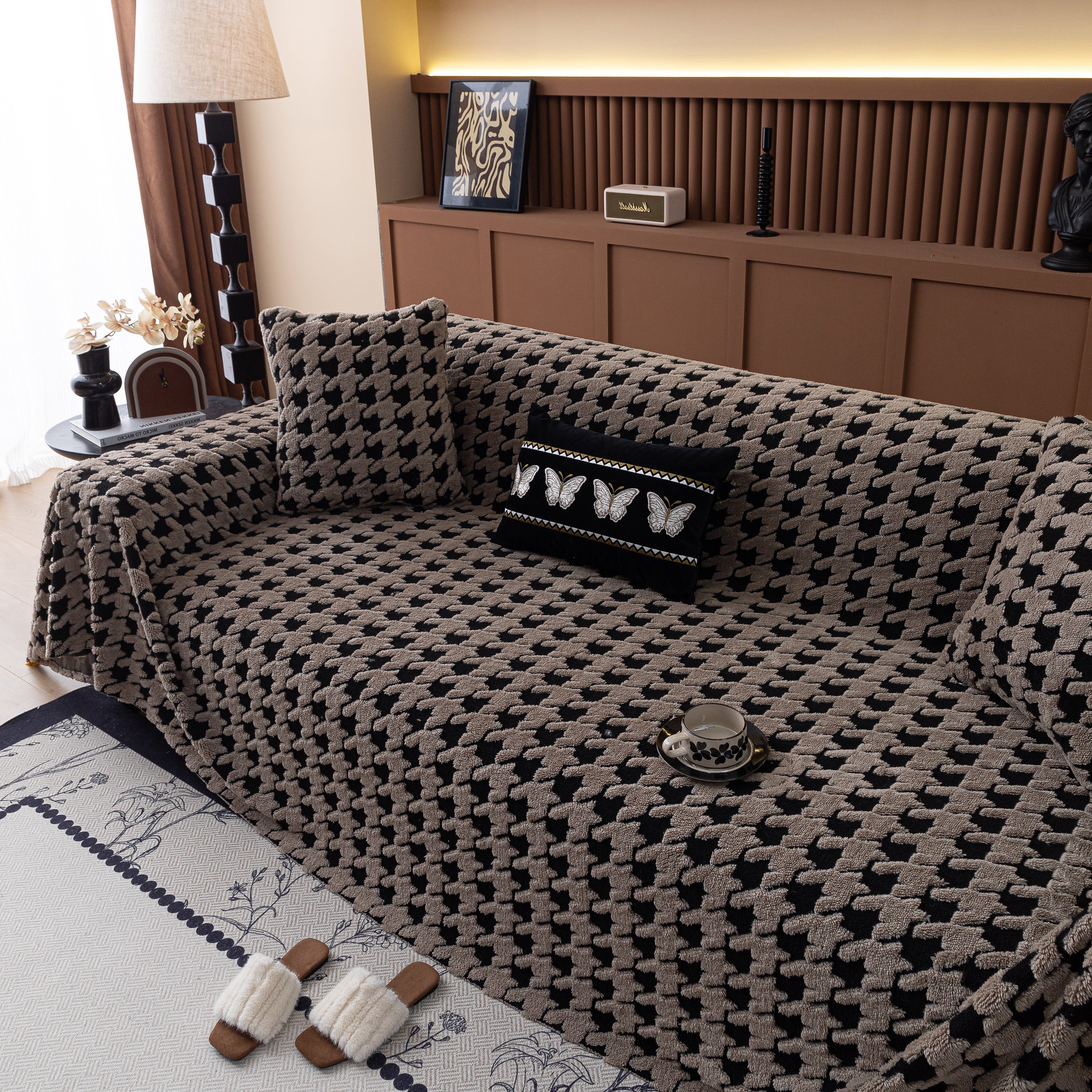 Jacquard Fleece Houndstooth Warm Cozy Couch Cover Blanket Decorative Throws for Sofas - Image 137