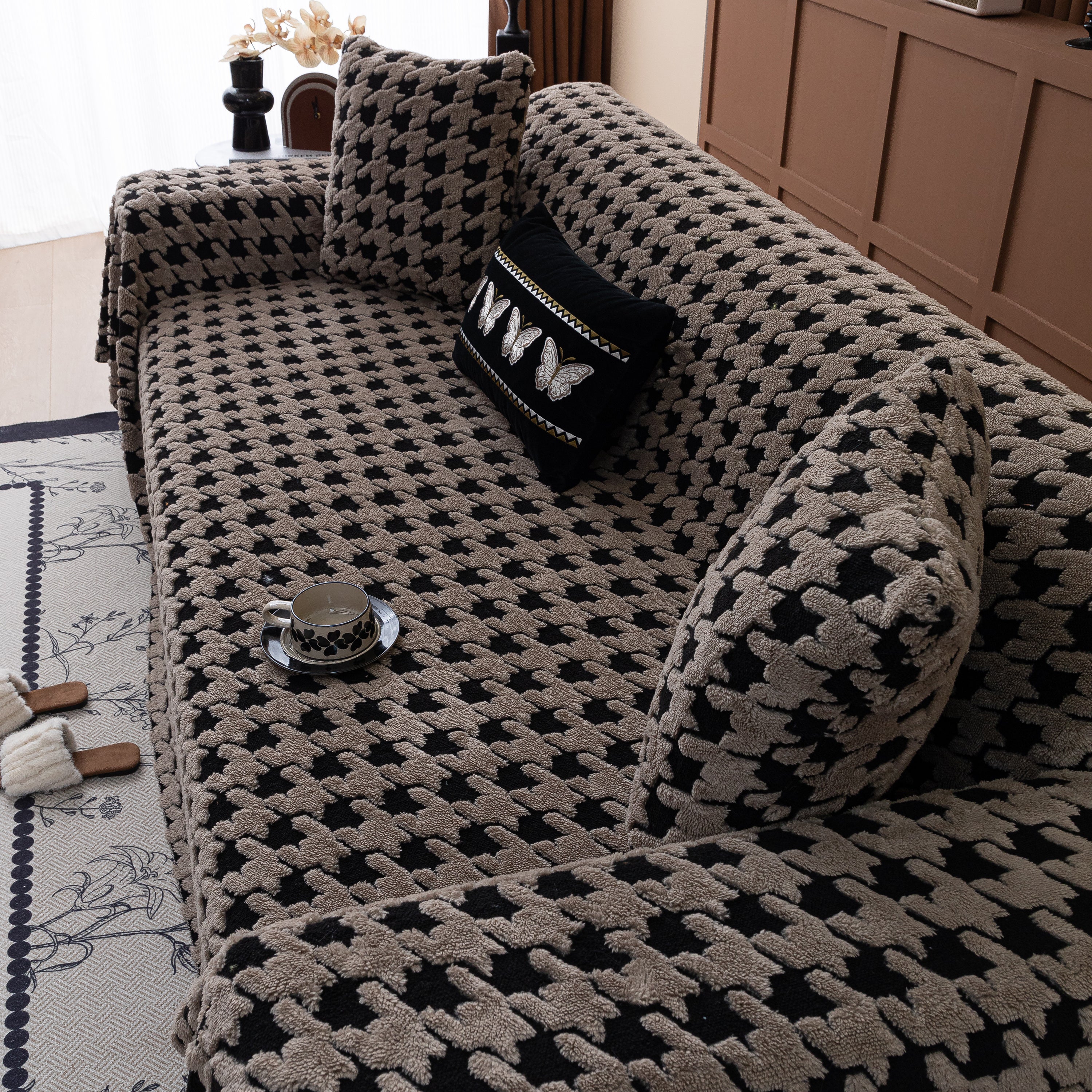 Jacquard Fleece Houndstooth Warm Cozy Couch Cover Blanket Decorative Throws for Sofas - Image 138