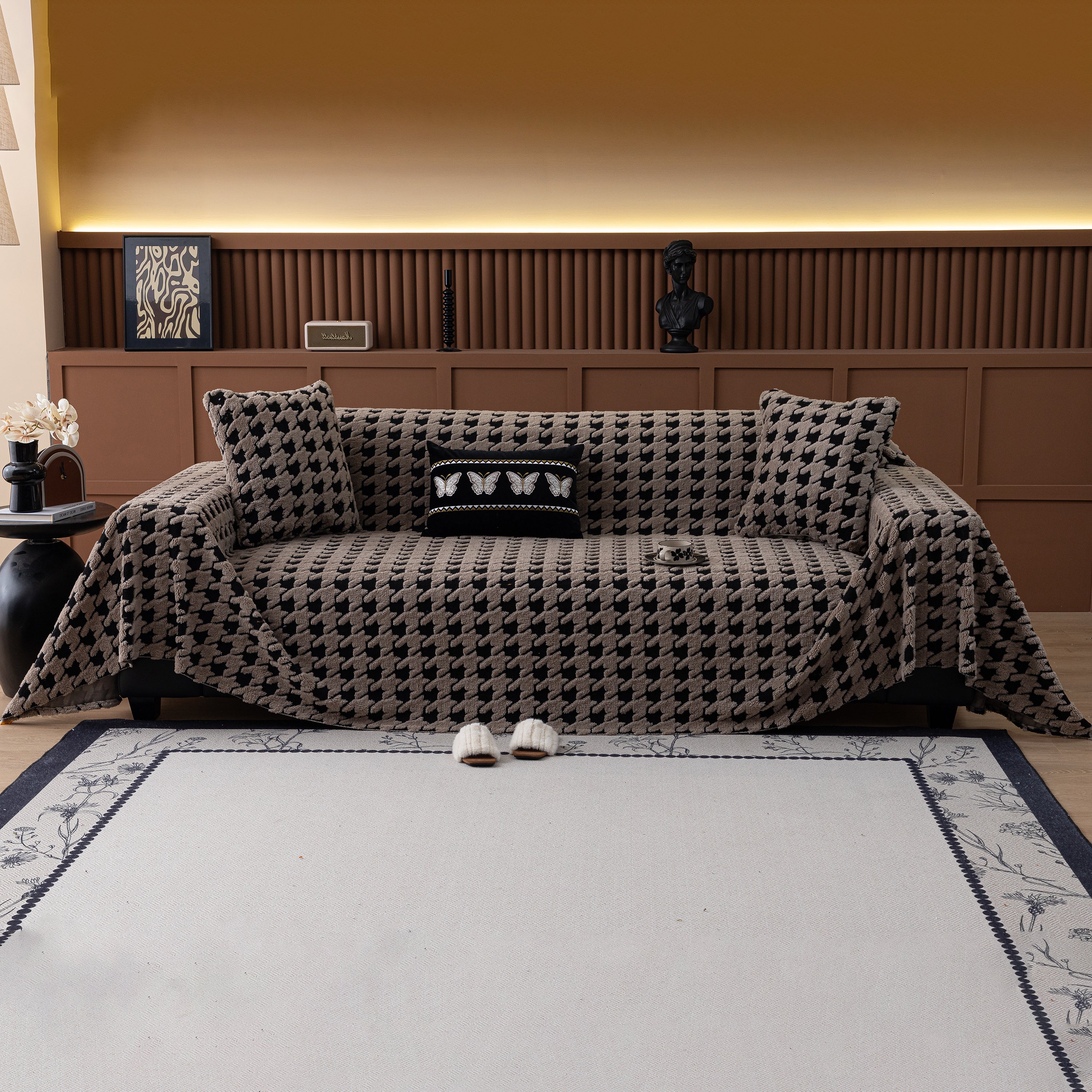 Jacquard Fleece Houndstooth Warm Cozy Couch Cover Blanket Decorative Throws for Sofas - Image 139