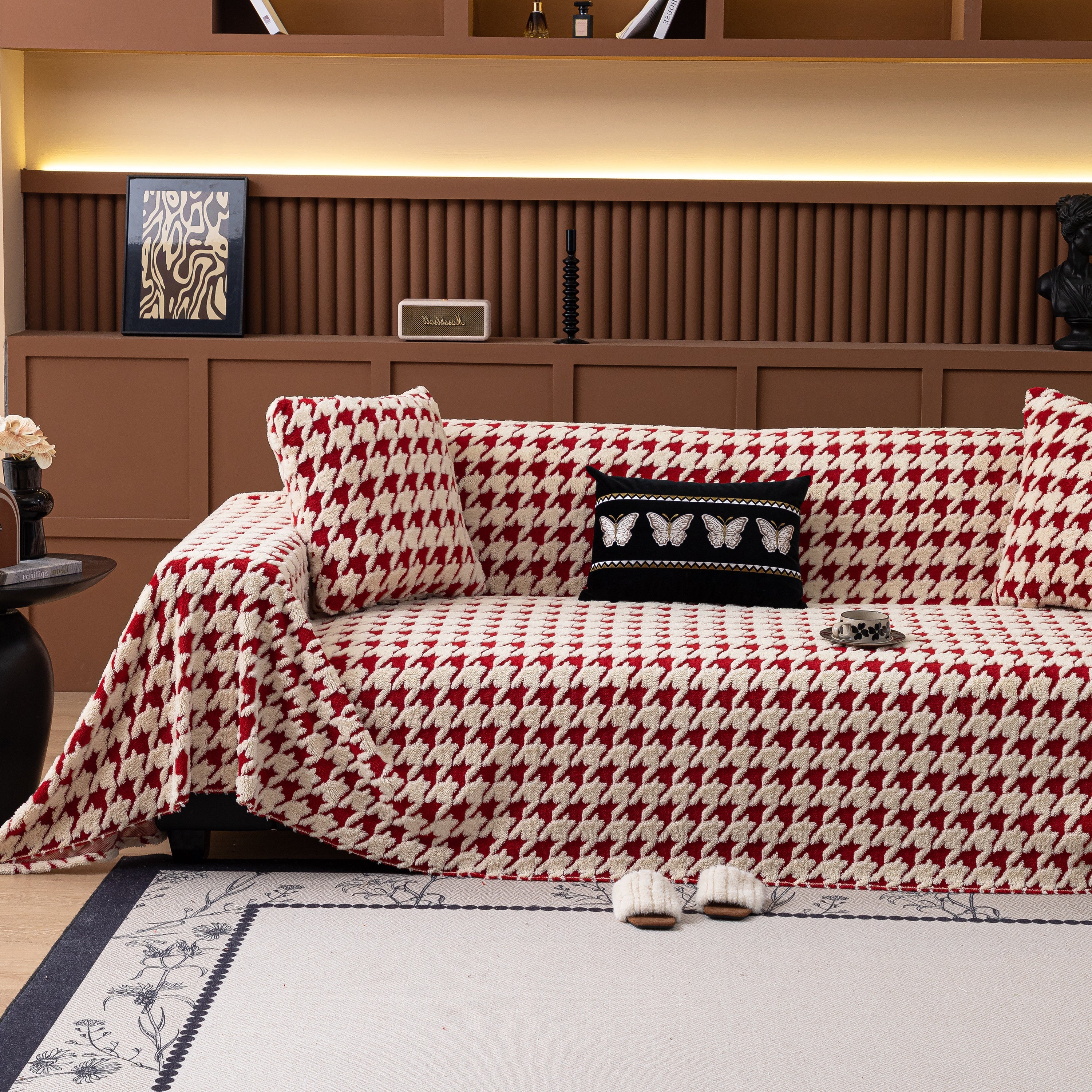 Jacquard Fleece Houndstooth Warm Cozy Couch Cover Blanket Decorative Throws for Sofas - Image 14