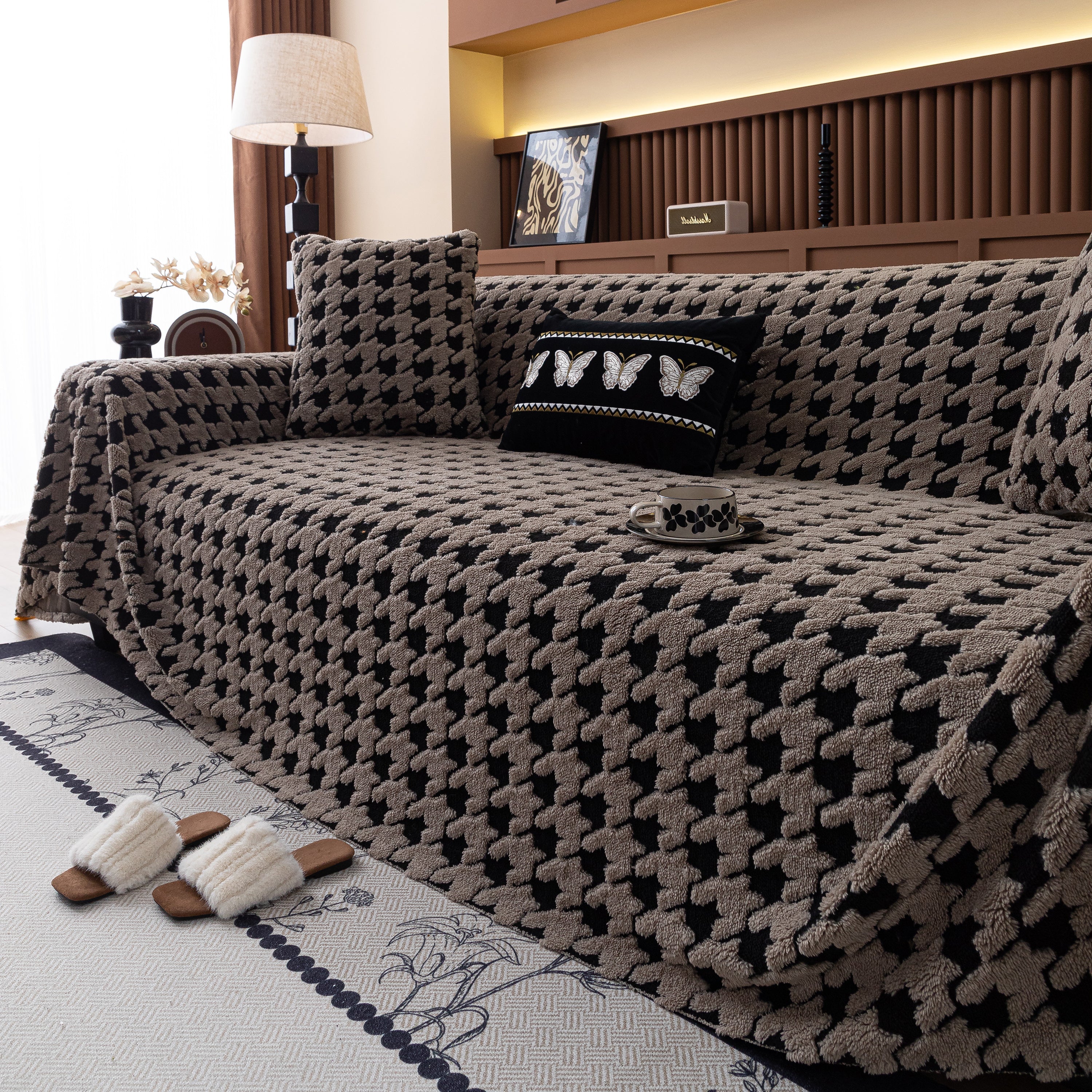 Jacquard Fleece Houndstooth Warm Cozy Couch Cover Blanket Decorative Throws for Sofas - Image 140