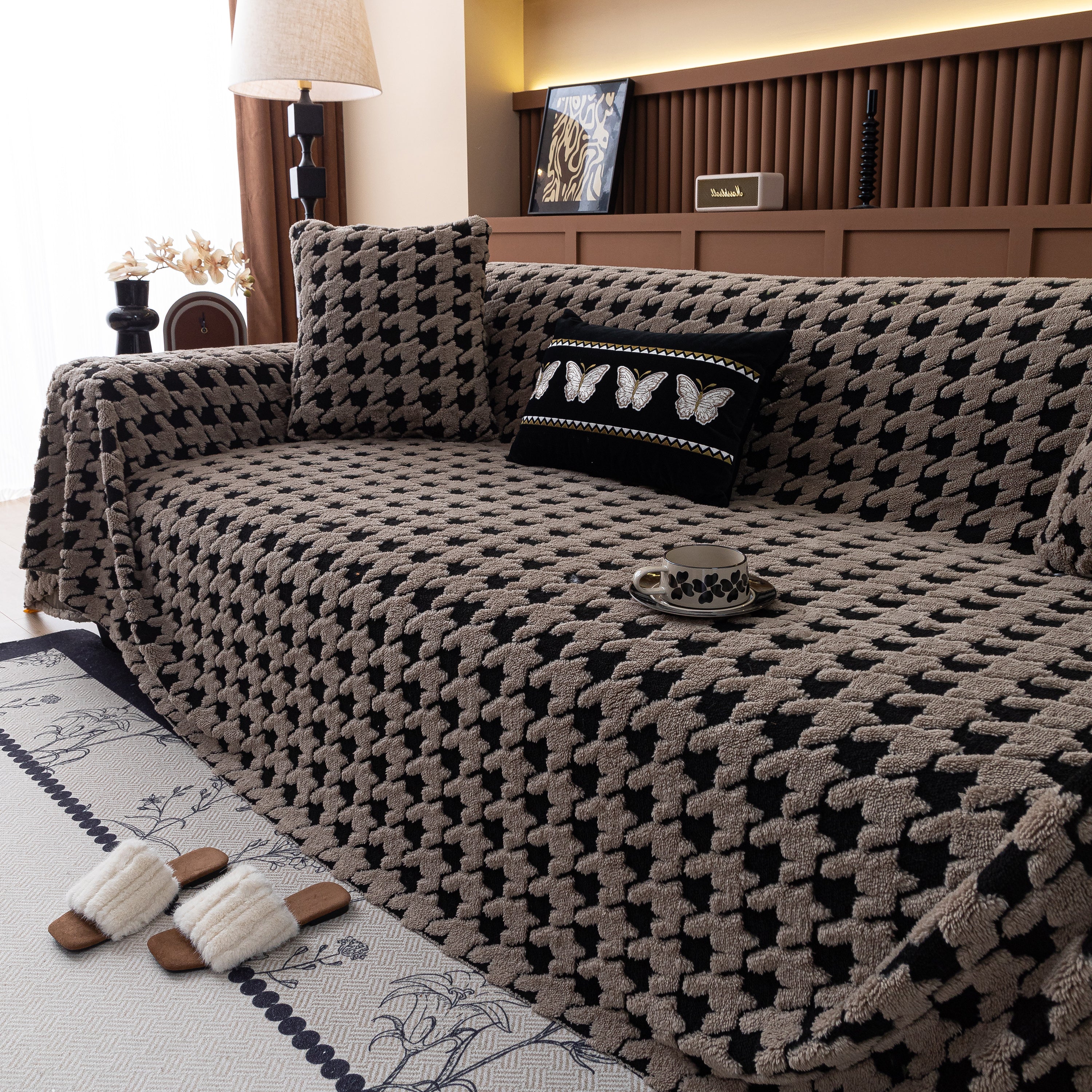 Jacquard Fleece Houndstooth Warm Cozy Couch Cover Blanket Decorative Throws for Sofas - Image 141
