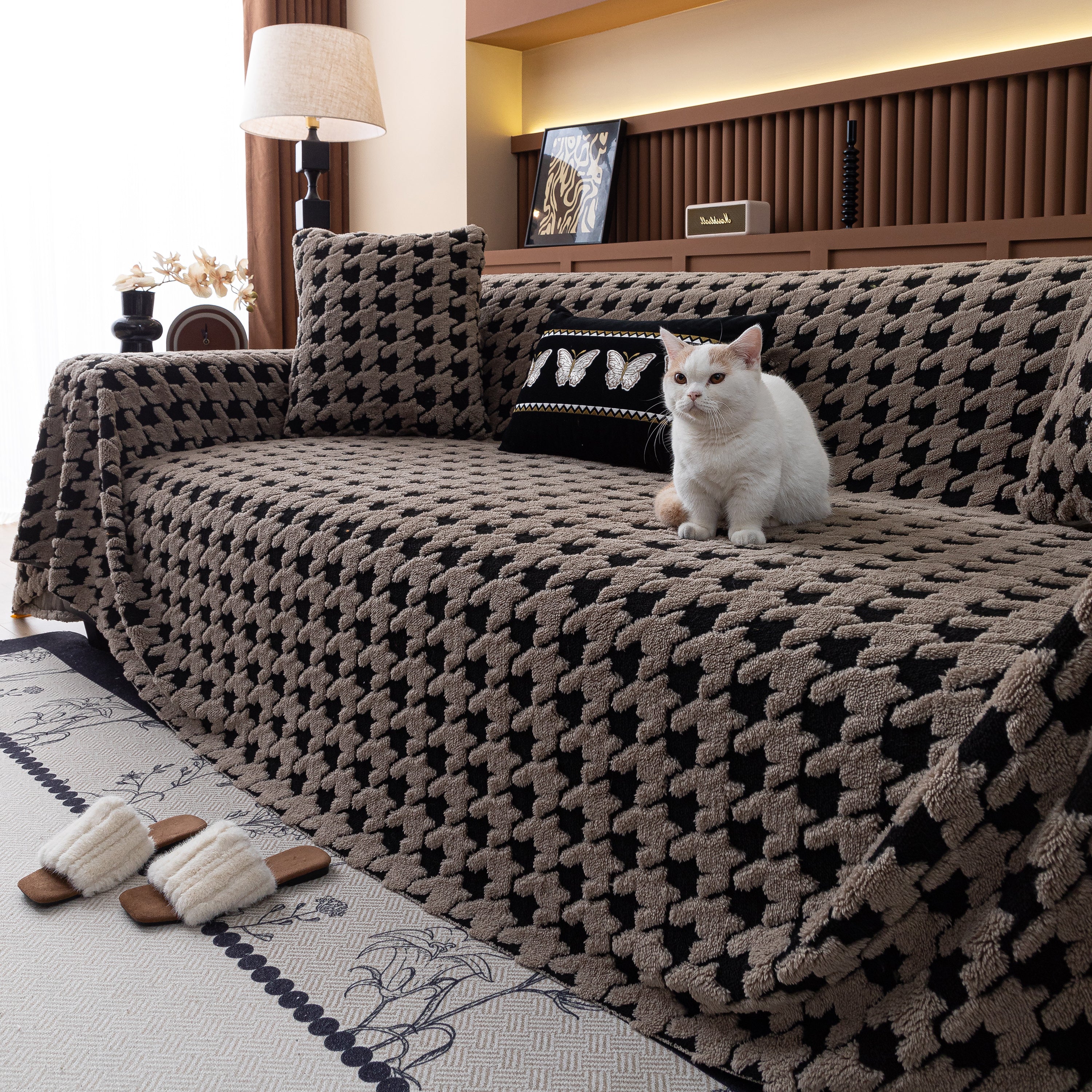 Jacquard Fleece Houndstooth Warm Cozy Couch Cover Blanket Decorative Throws for Sofas - Image 142