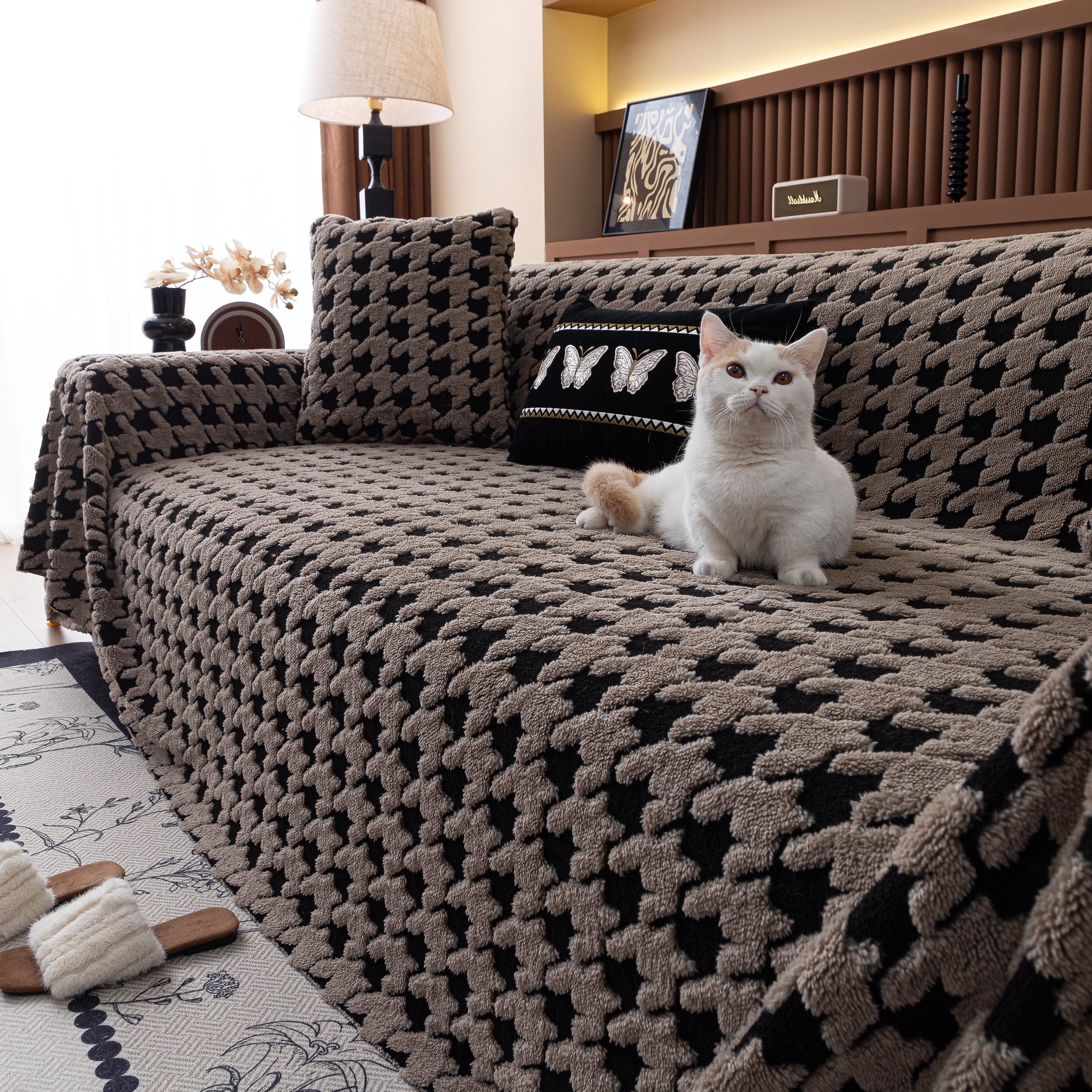 Jacquard Fleece Houndstooth Warm Cozy Couch Cover Blanket Decorative Throws for Sofas - Image 143