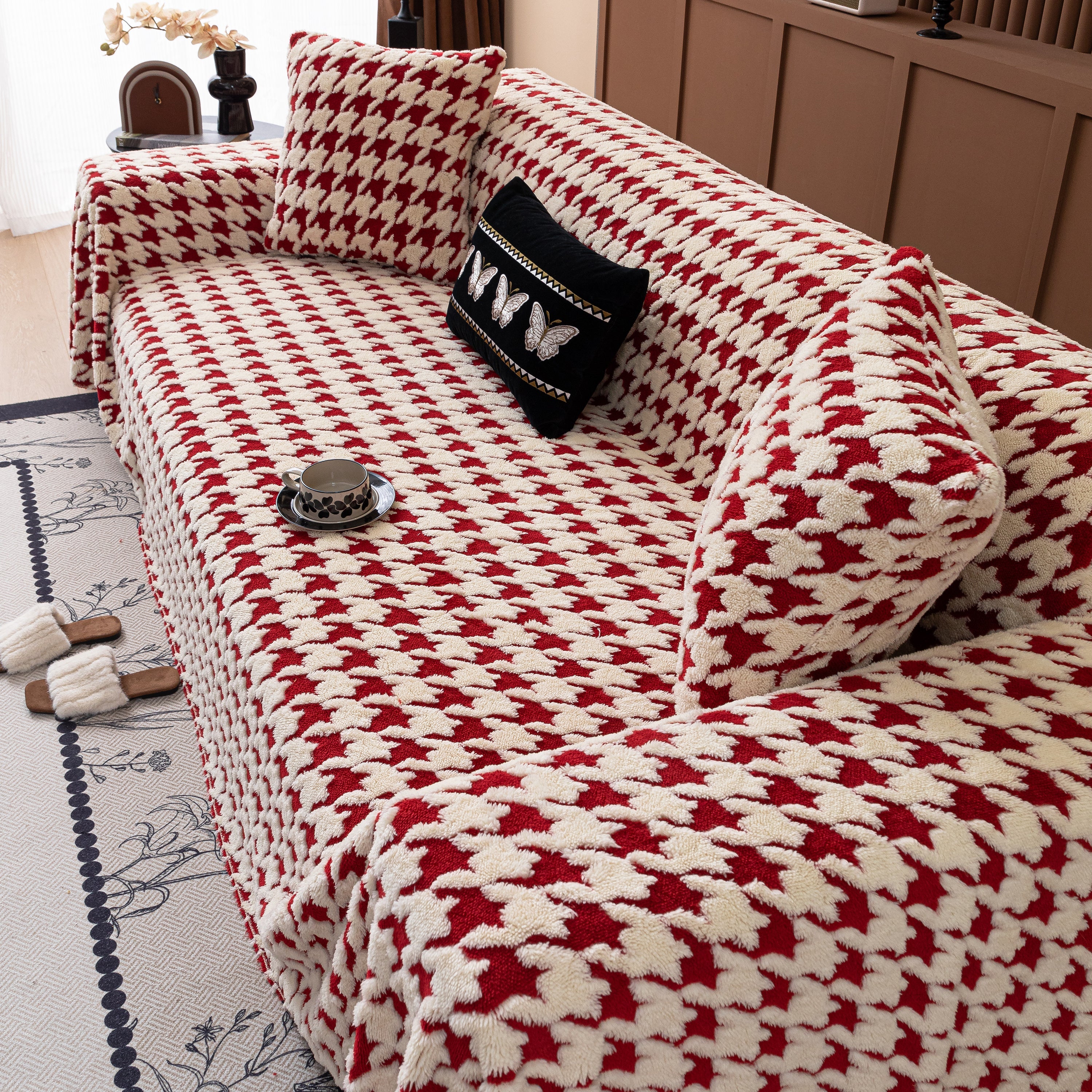 Jacquard Fleece Houndstooth Warm Cozy Couch Cover Blanket Decorative Throws for Sofas - Image 15