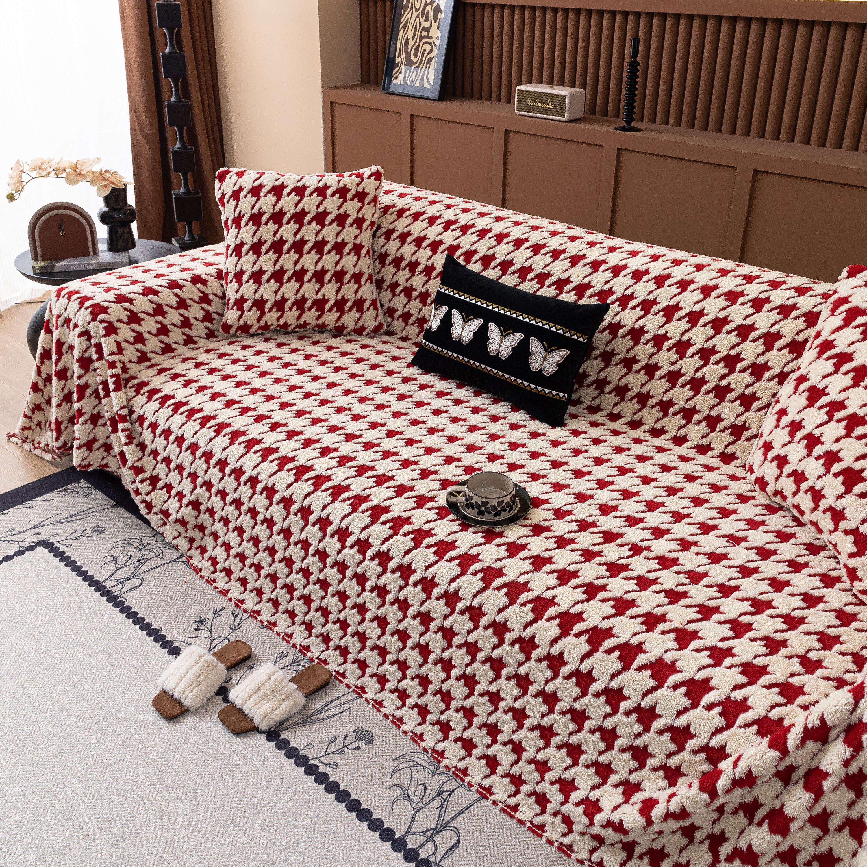 Jacquard Fleece Houndstooth Warm Cozy Couch Cover Blanket Decorative Throws for Sofas - Image 16