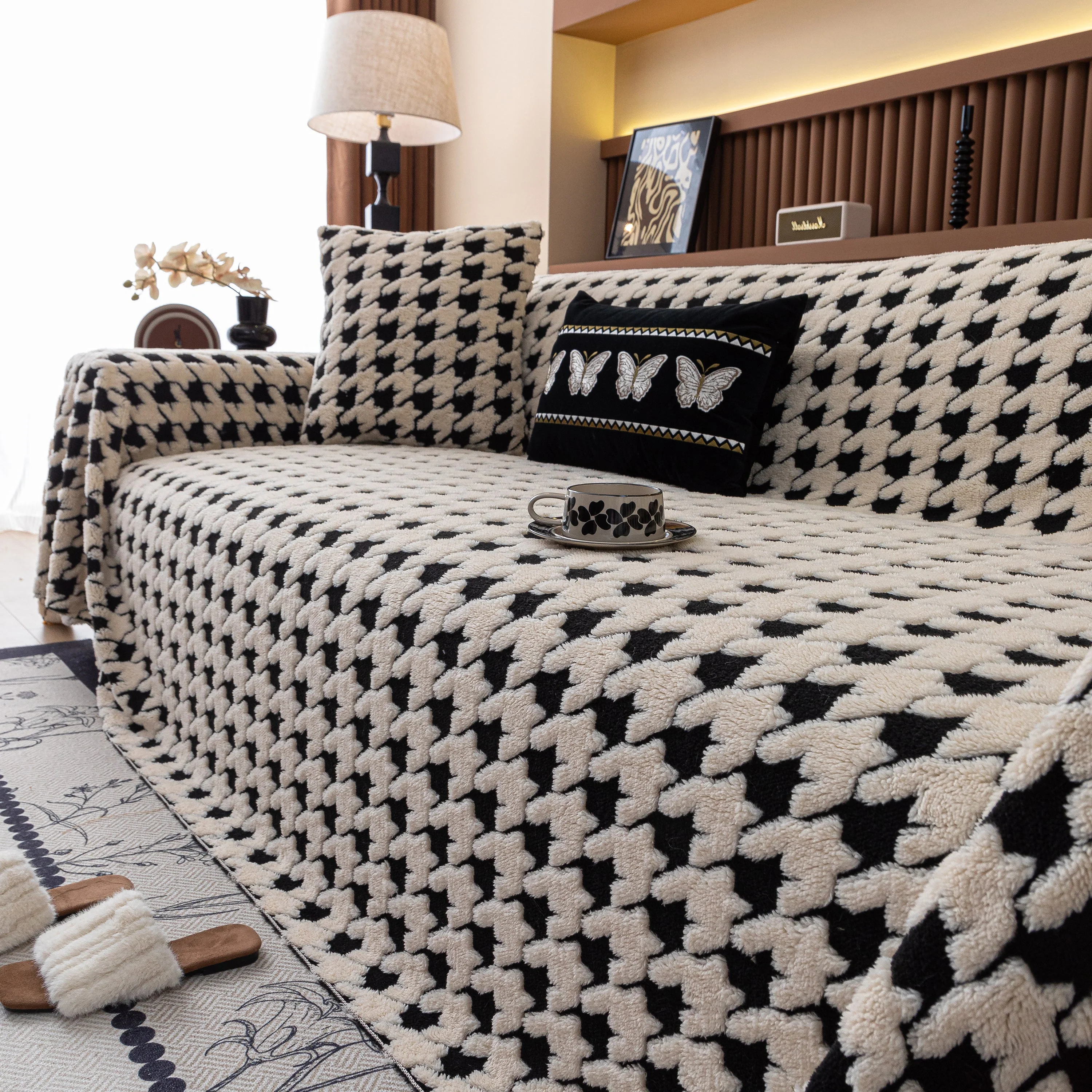 Jacquard Fleece Houndstooth Warm Cozy Couch Cover Blanket Decorative Throws for Sofas - Image 18