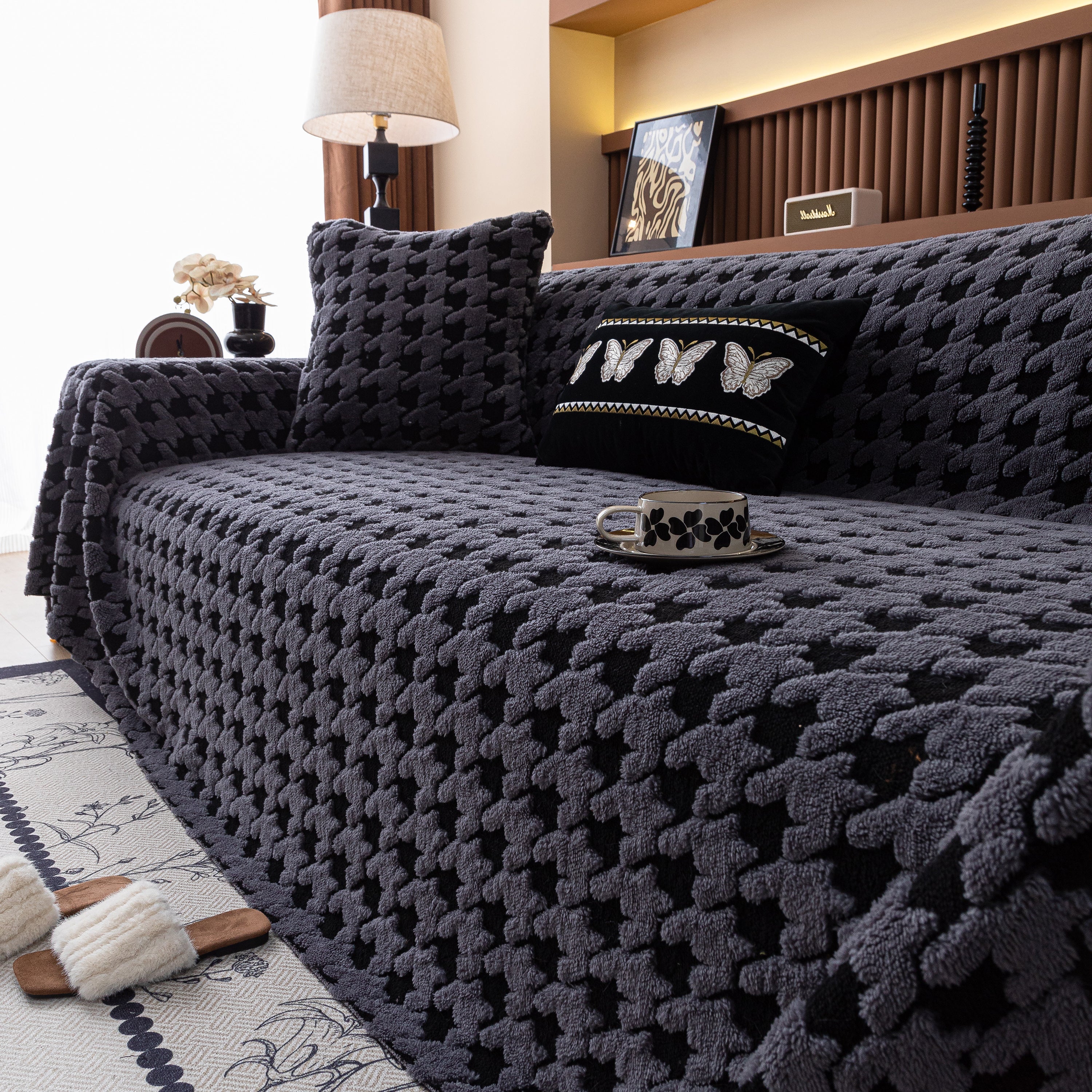 Jacquard Fleece Houndstooth Warm Cozy Couch Cover Blanket Decorative Throws for Sofas - Image 19