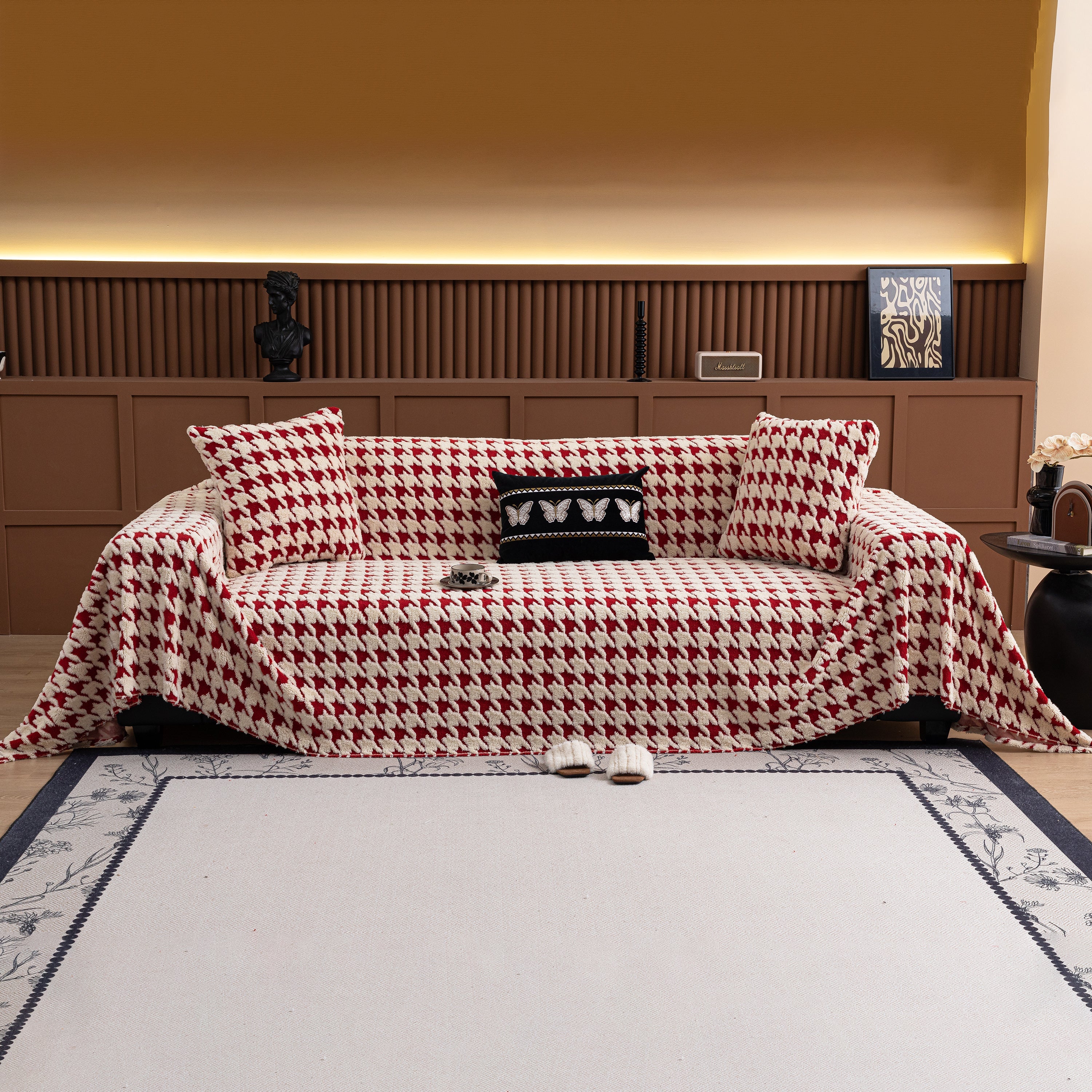 Jacquard Fleece Houndstooth Warm Cozy Couch Cover Blanket Decorative Throws for Sofas - Image 2