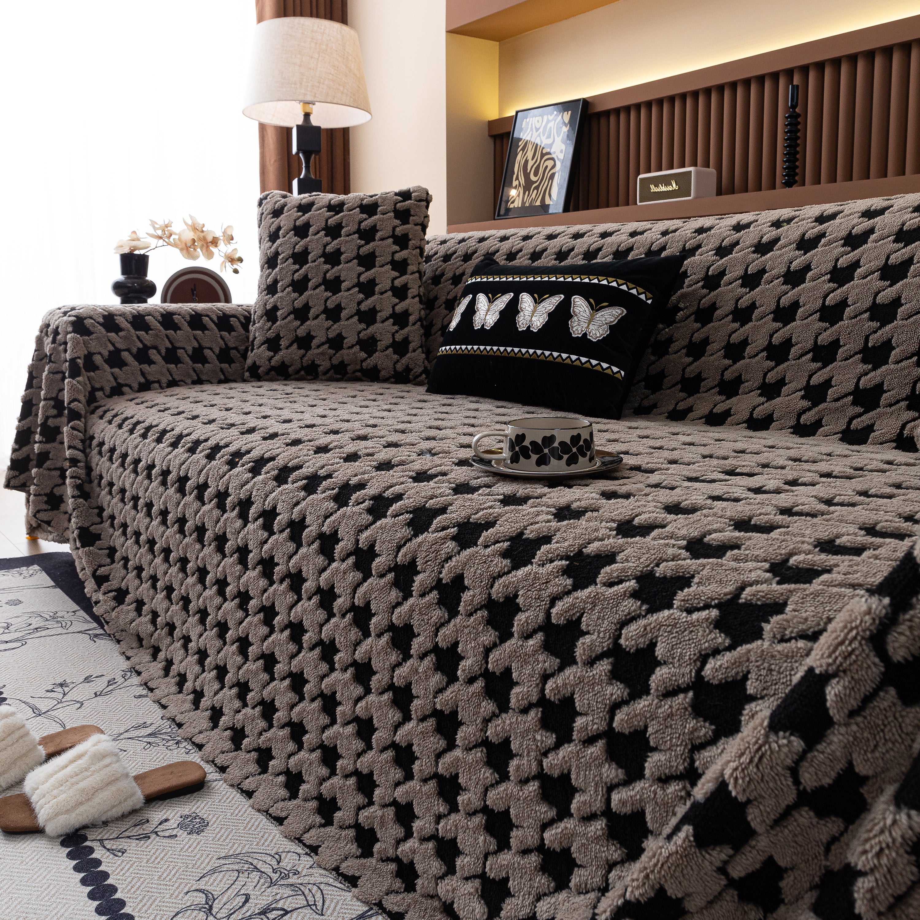 Jacquard Fleece Houndstooth Warm Cozy Couch Cover Blanket Decorative Throws for Sofas - Image 20