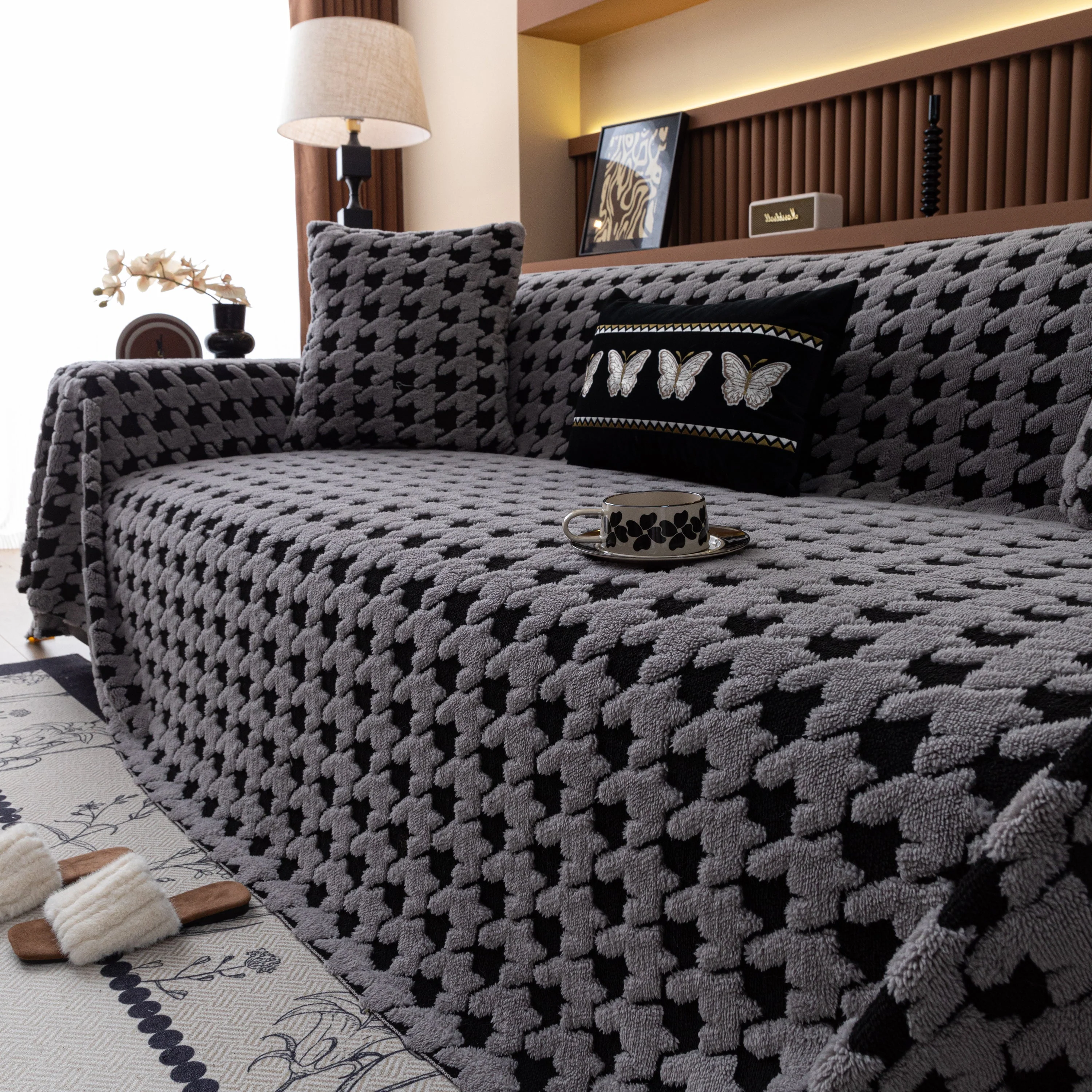 Jacquard Fleece Houndstooth Warm Cozy Couch Cover Blanket Decorative Throws for Sofas - Image 22