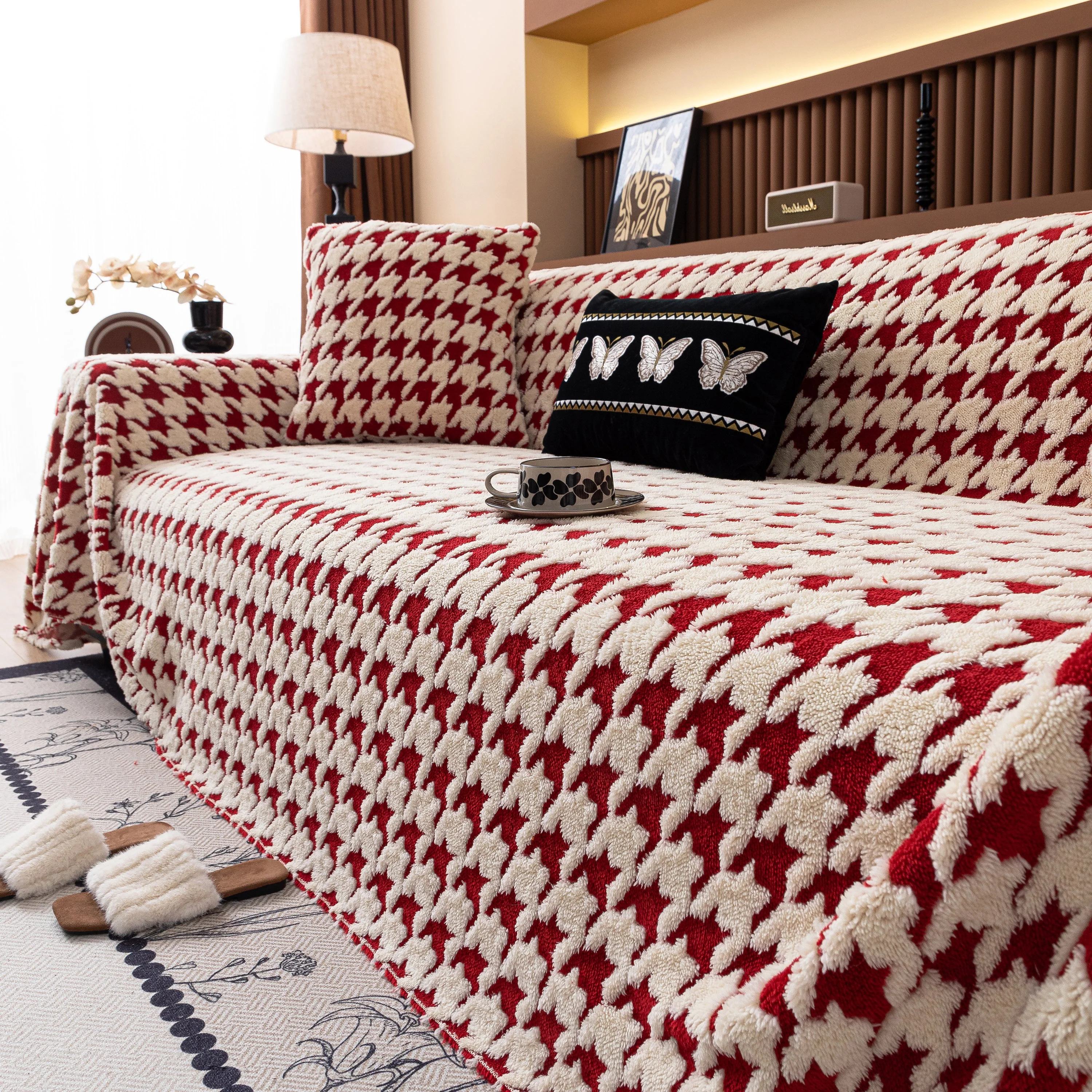 Jacquard Fleece Houndstooth Warm Cozy Couch Cover Blanket Decorative Throws for Sofas - Image 23
