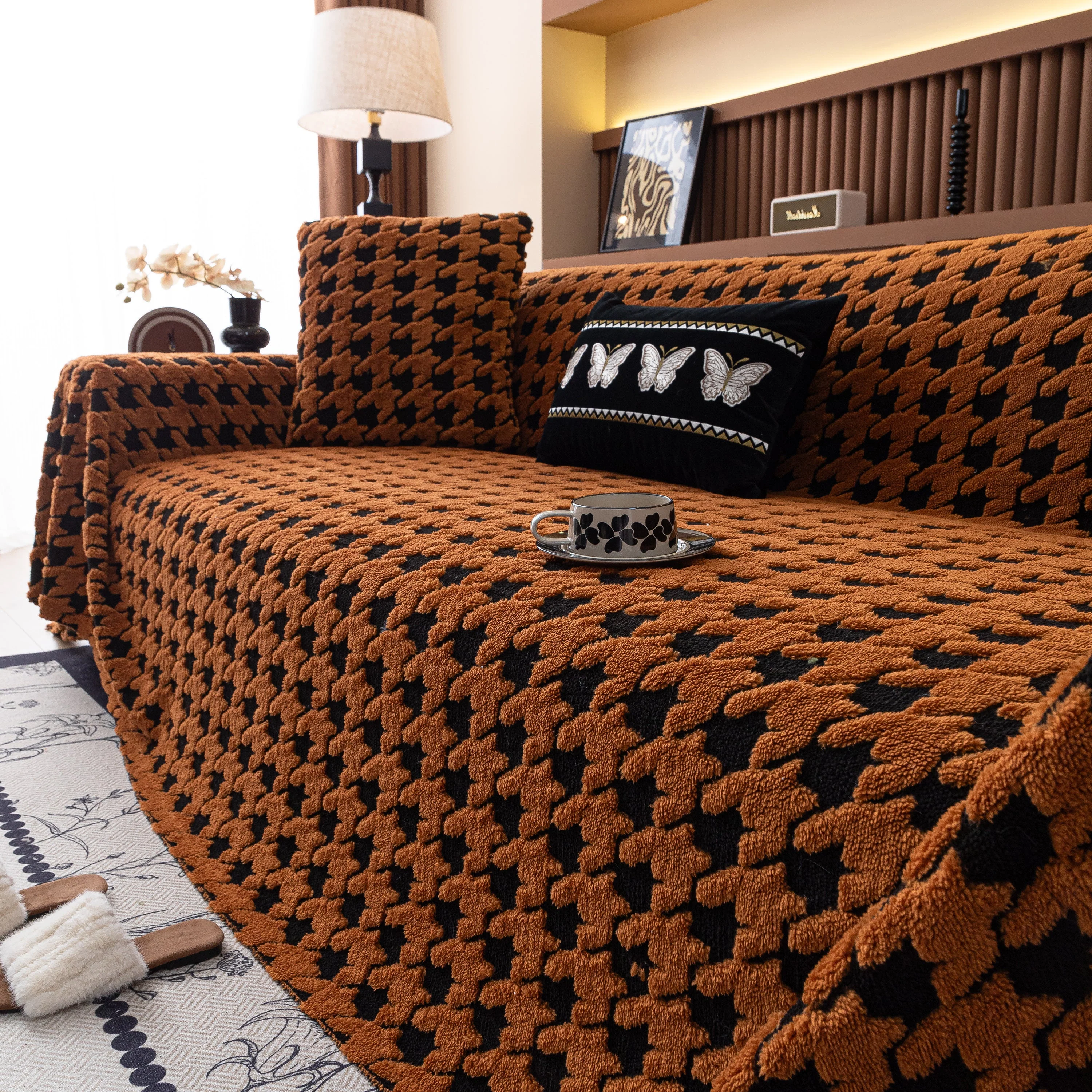 Jacquard Fleece Houndstooth Warm Cozy Couch Cover Blanket Decorative Throws for Sofas - Image 24