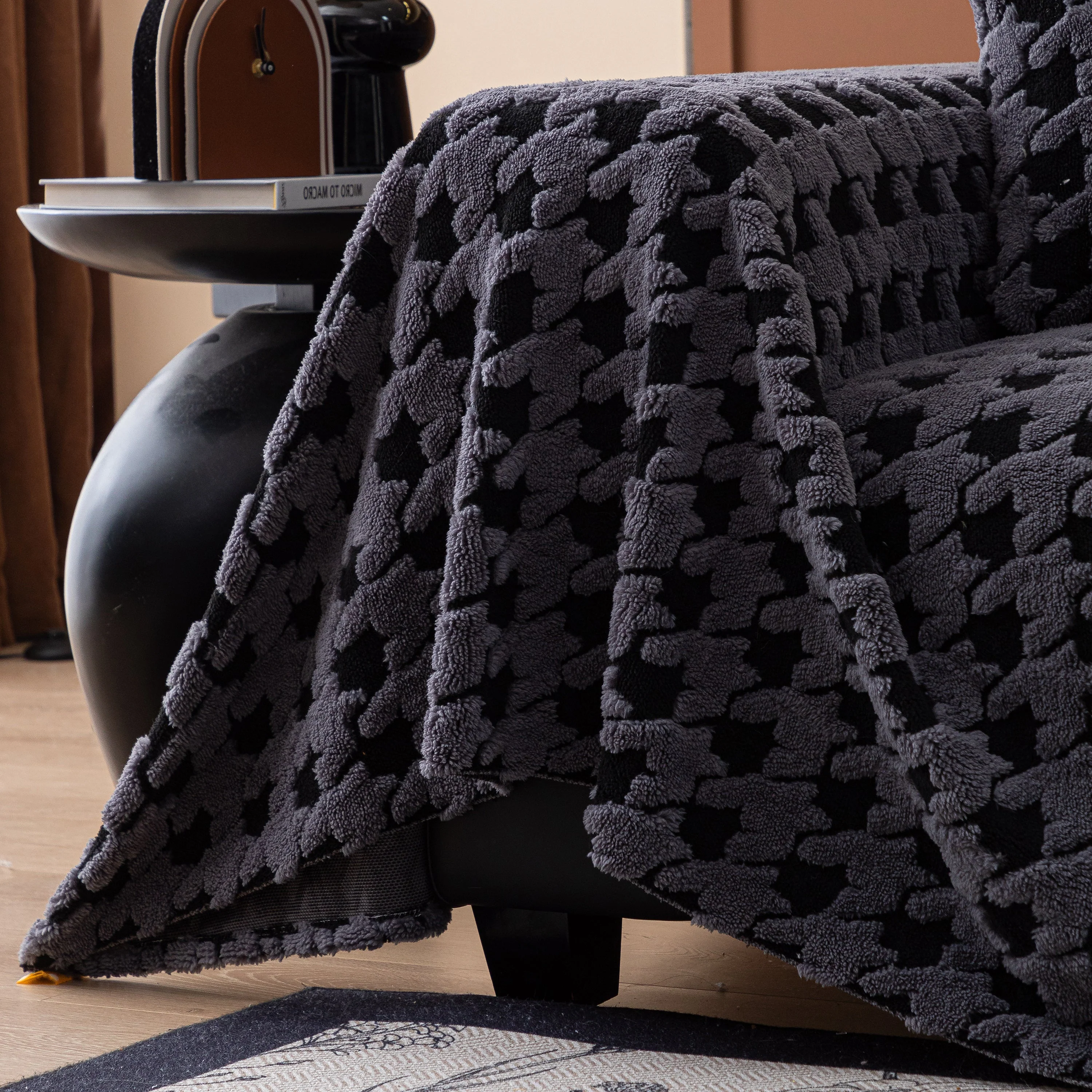 Jacquard Fleece Houndstooth Warm Cozy Couch Cover Blanket Decorative Throws for Sofas - Image 29