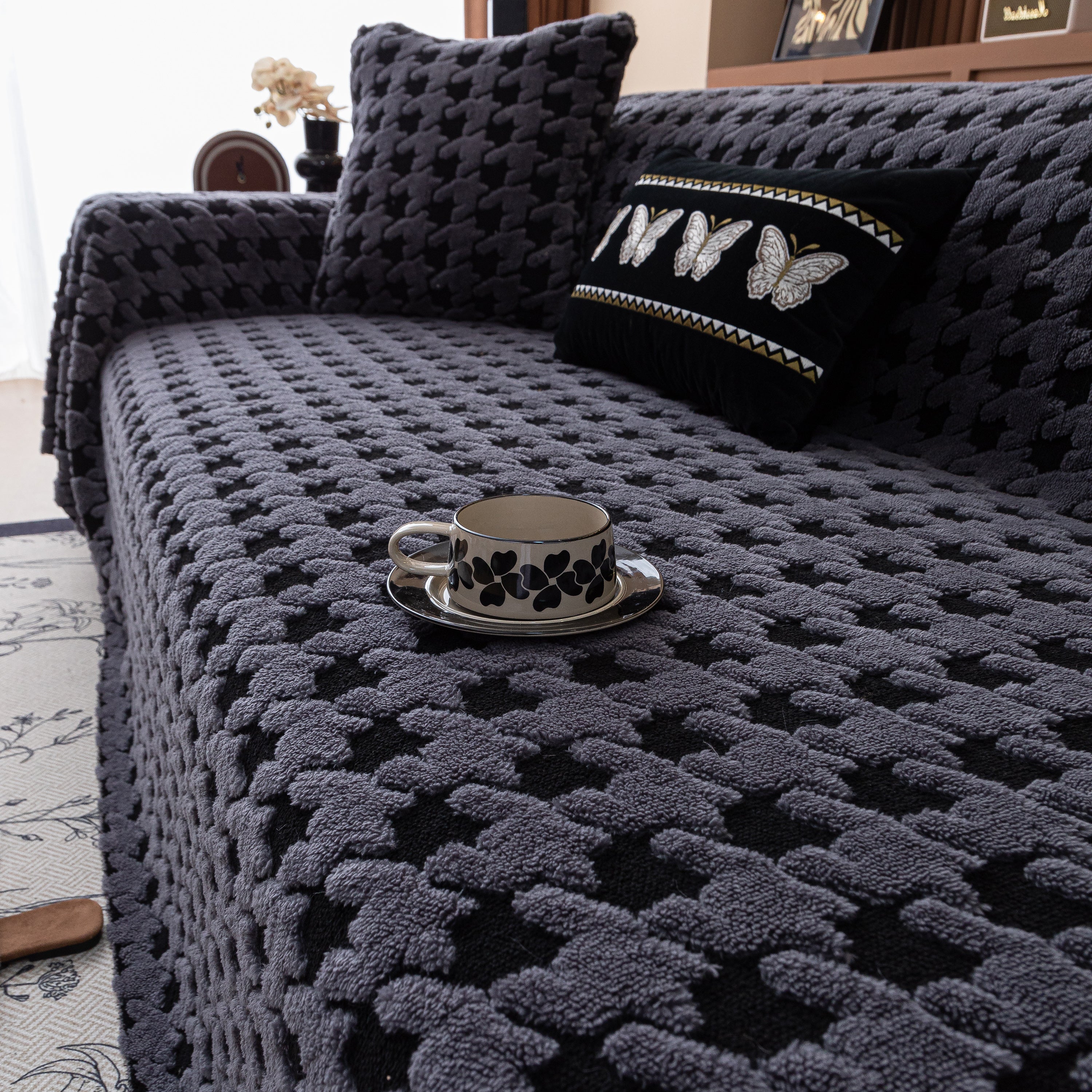 Jacquard Fleece Houndstooth Warm Cozy Couch Cover Blanket Decorative Throws for Sofas - Image 30
