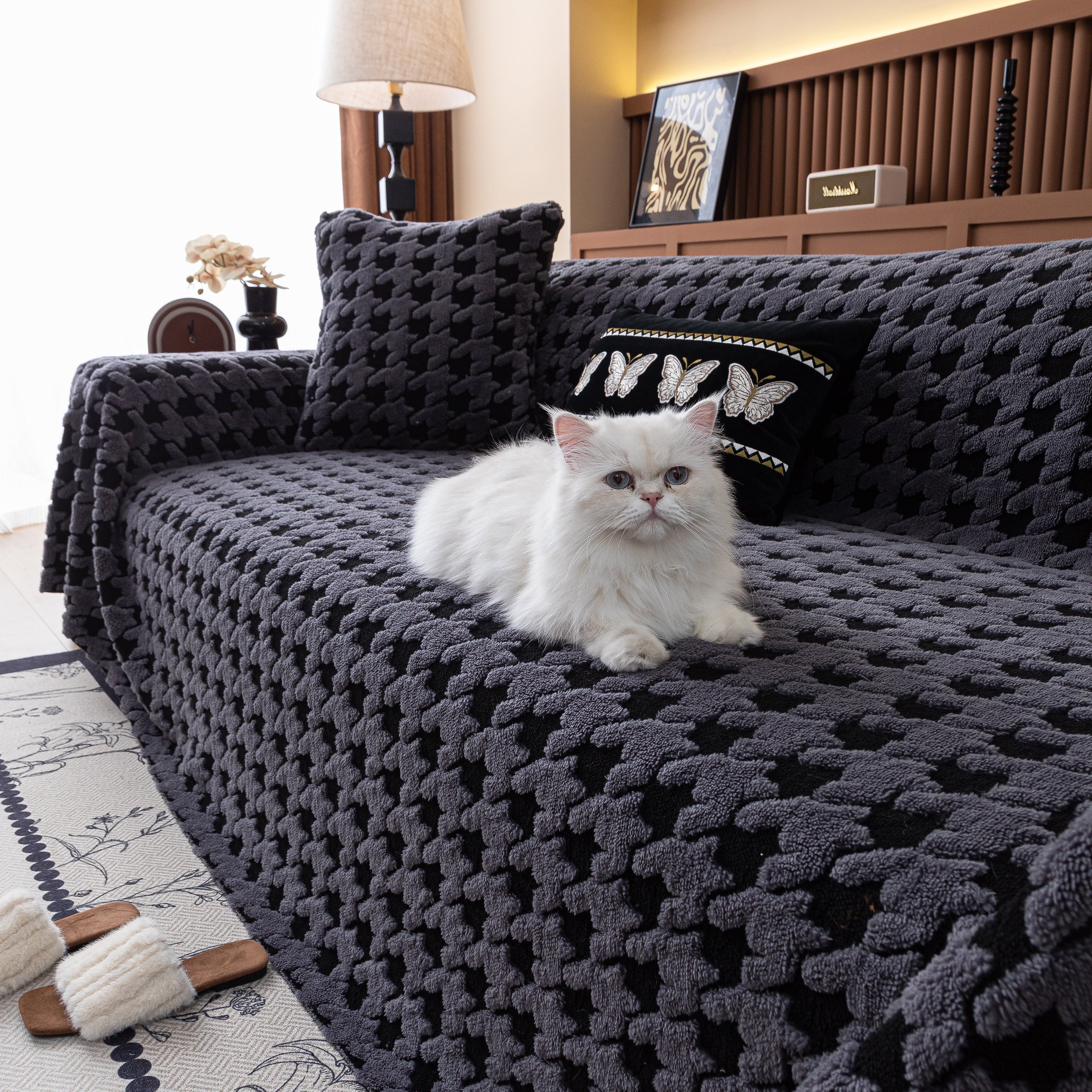 Jacquard Fleece Houndstooth Warm Cozy Couch Cover Blanket Decorative Throws for Sofas - Image 31