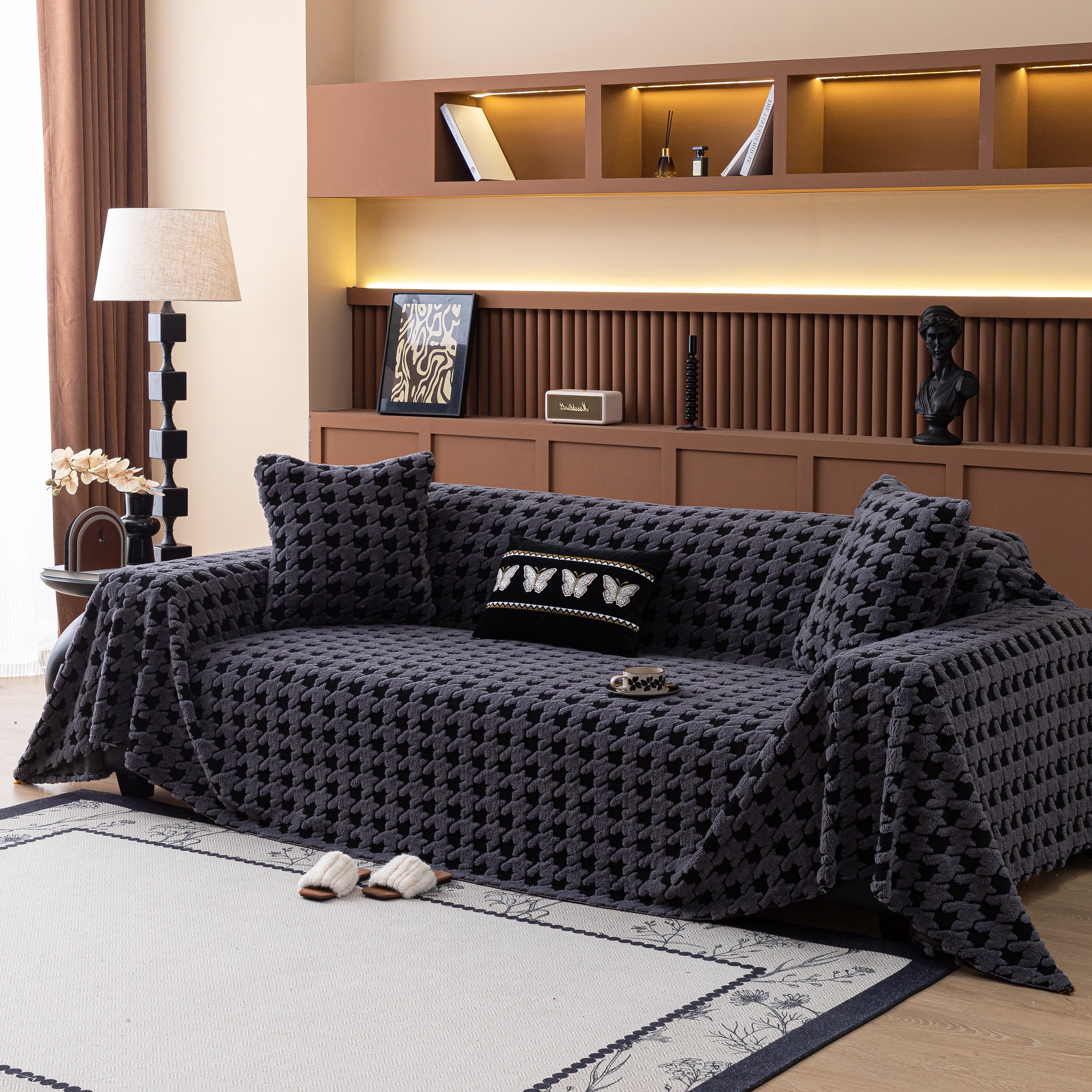 Jacquard Fleece Houndstooth Warm Cozy Couch Cover Blanket Decorative Throws for Sofas - Image 32