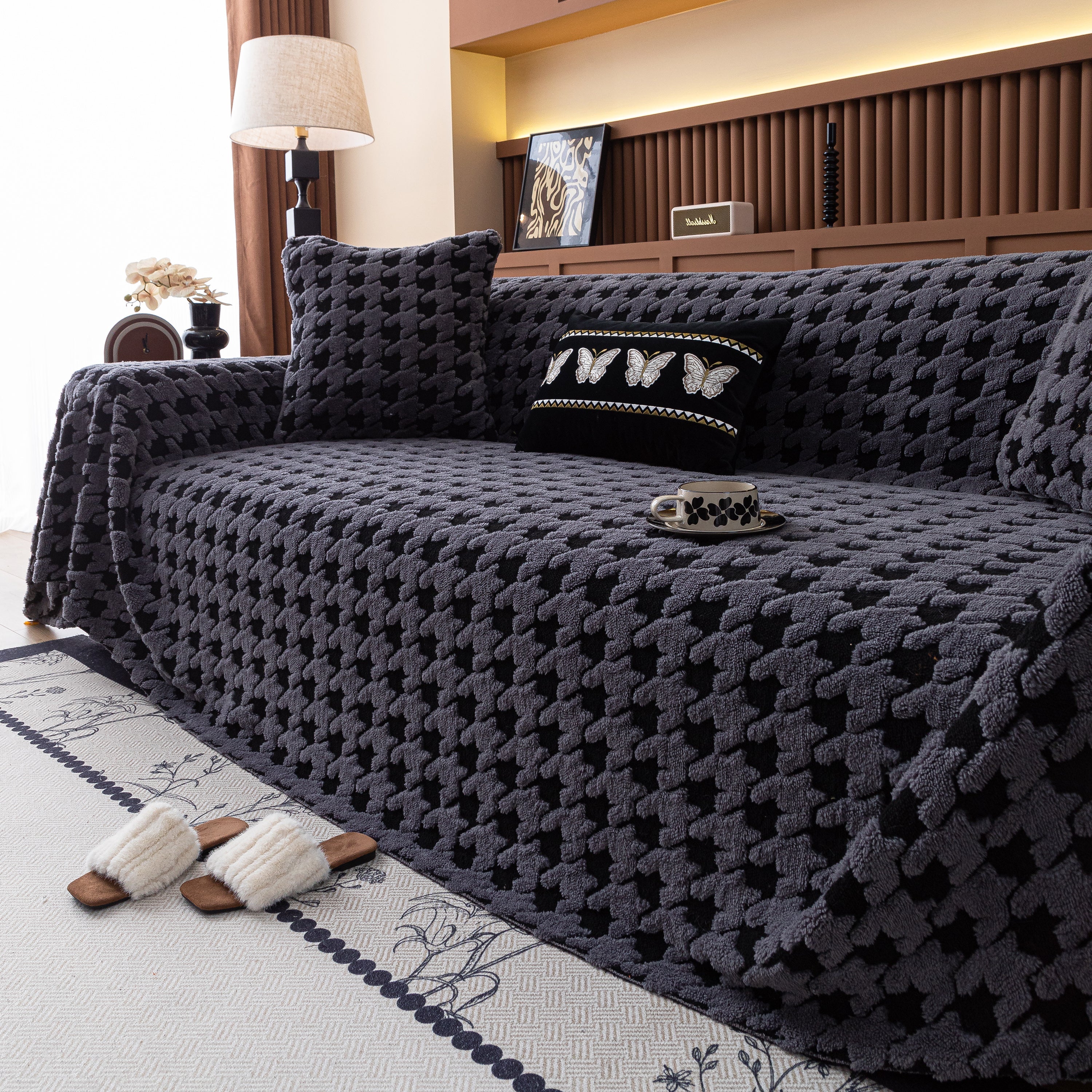 Jacquard Fleece Houndstooth Warm Cozy Couch Cover Blanket Decorative Throws for Sofas - Image 33