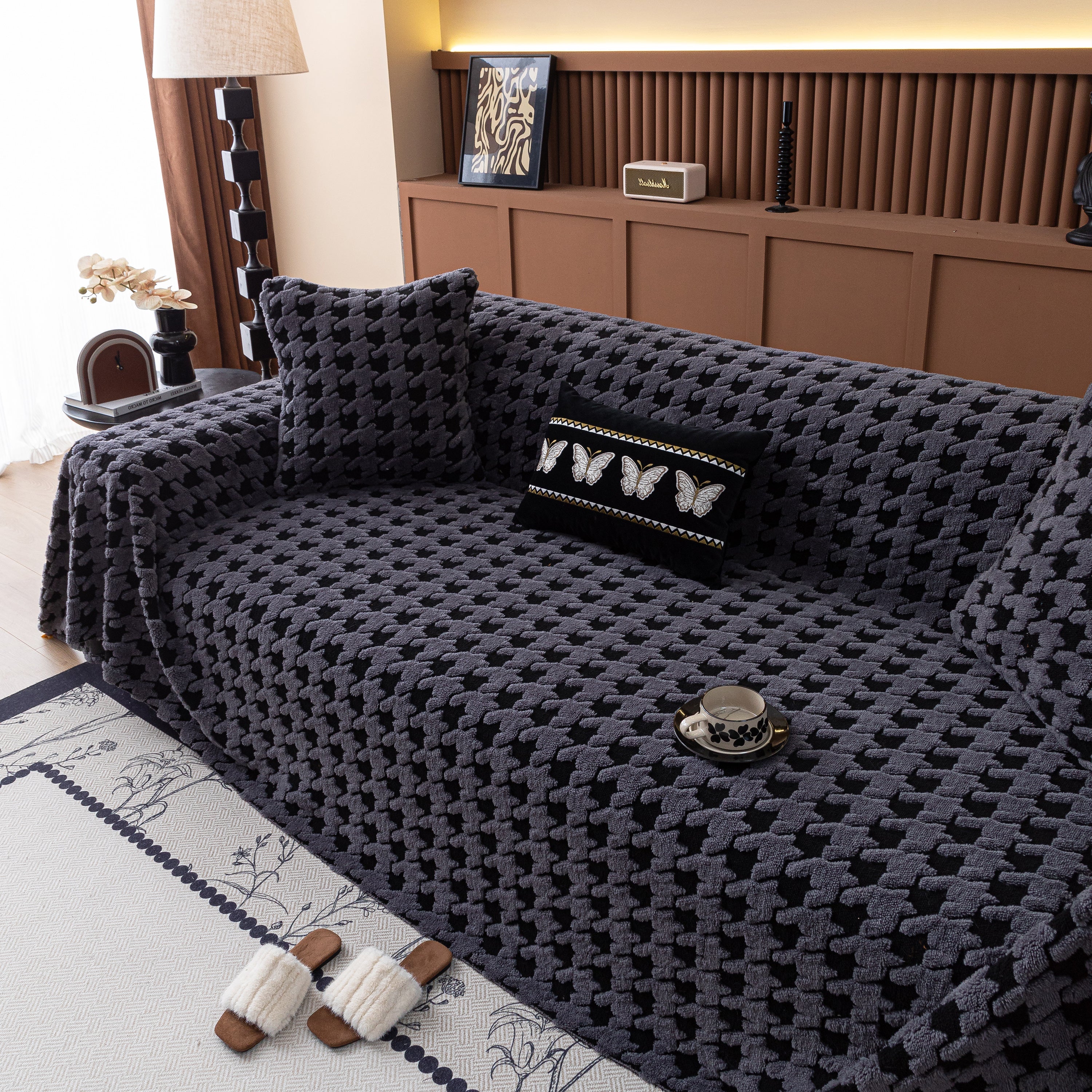 Jacquard Fleece Houndstooth Warm Cozy Couch Cover Blanket Decorative Throws for Sofas - Image 34