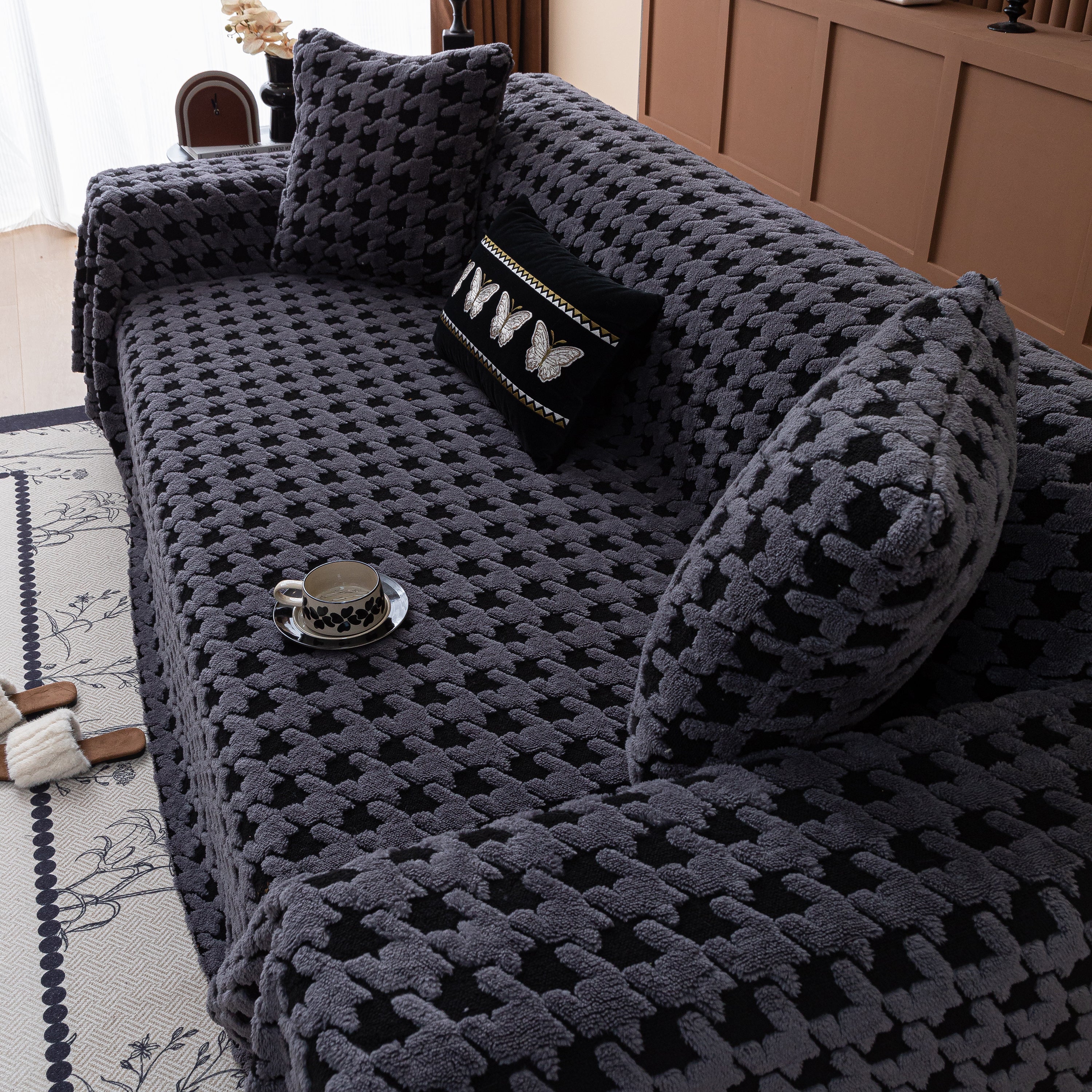 Jacquard Fleece Houndstooth Warm Cozy Couch Cover Blanket Decorative Throws for Sofas - Image 35
