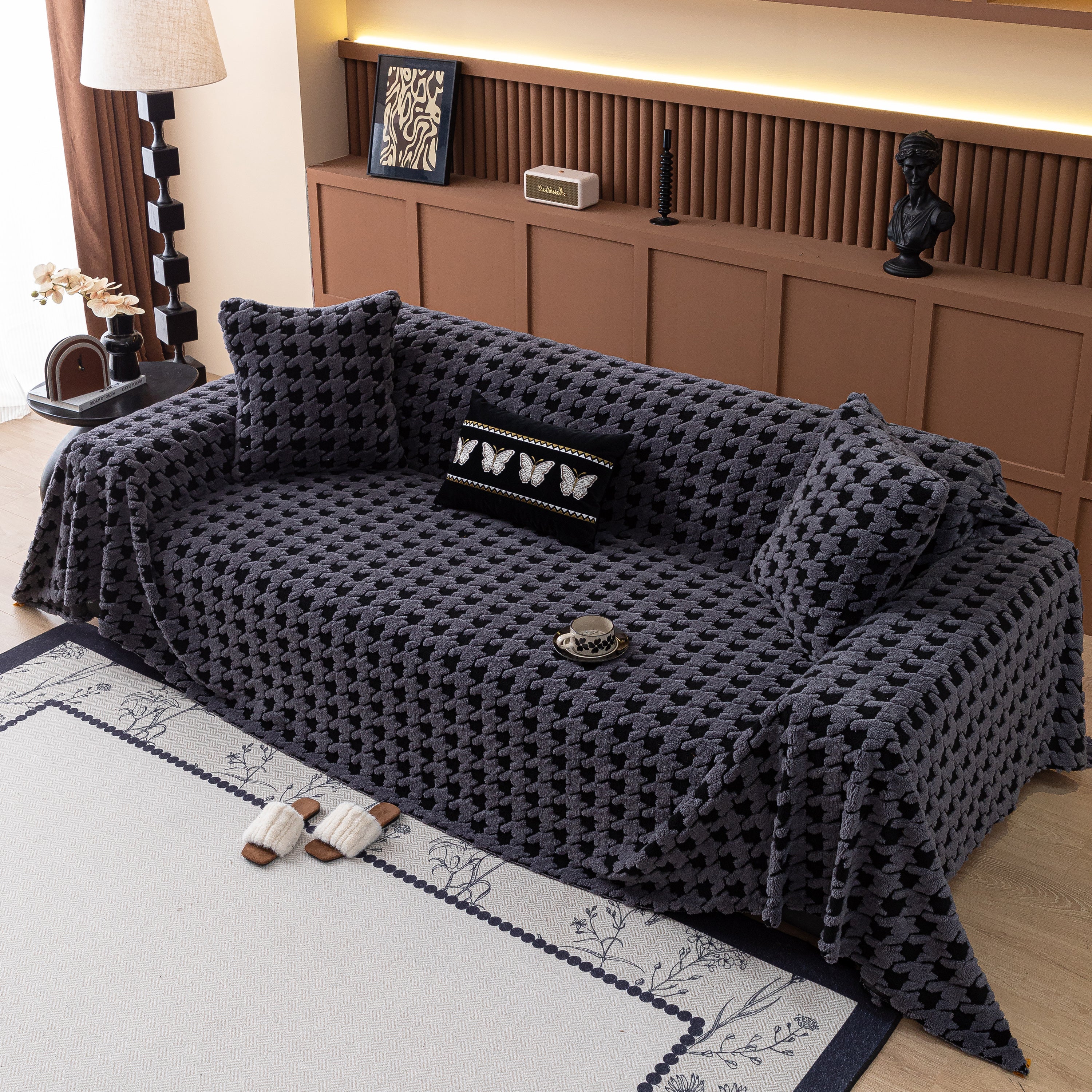 Jacquard Fleece Houndstooth Warm Cozy Couch Cover Blanket Decorative Throws for Sofas - Image 36