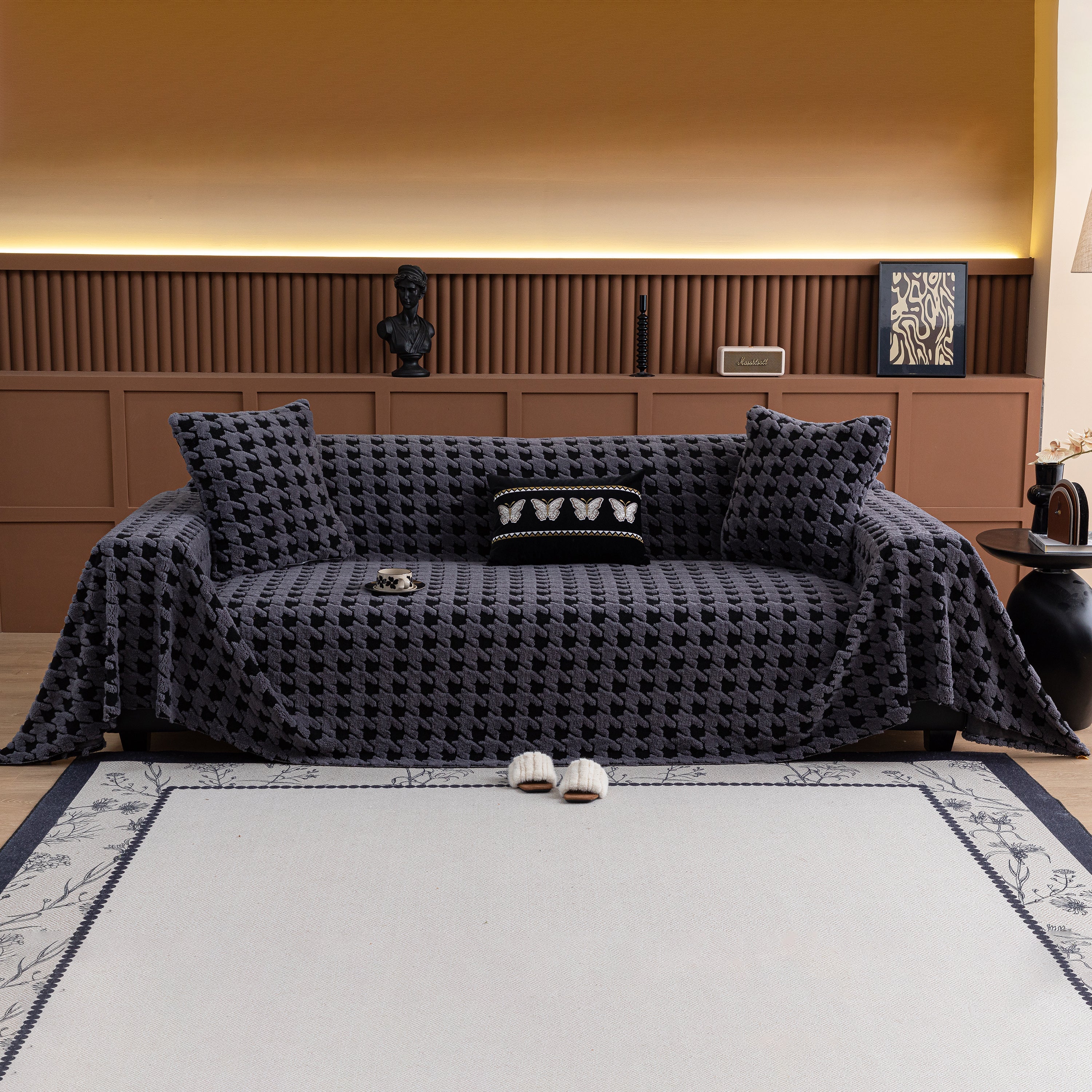 Jacquard Fleece Houndstooth Warm Cozy Couch Cover Blanket Decorative Throws for Sofas - Image 37