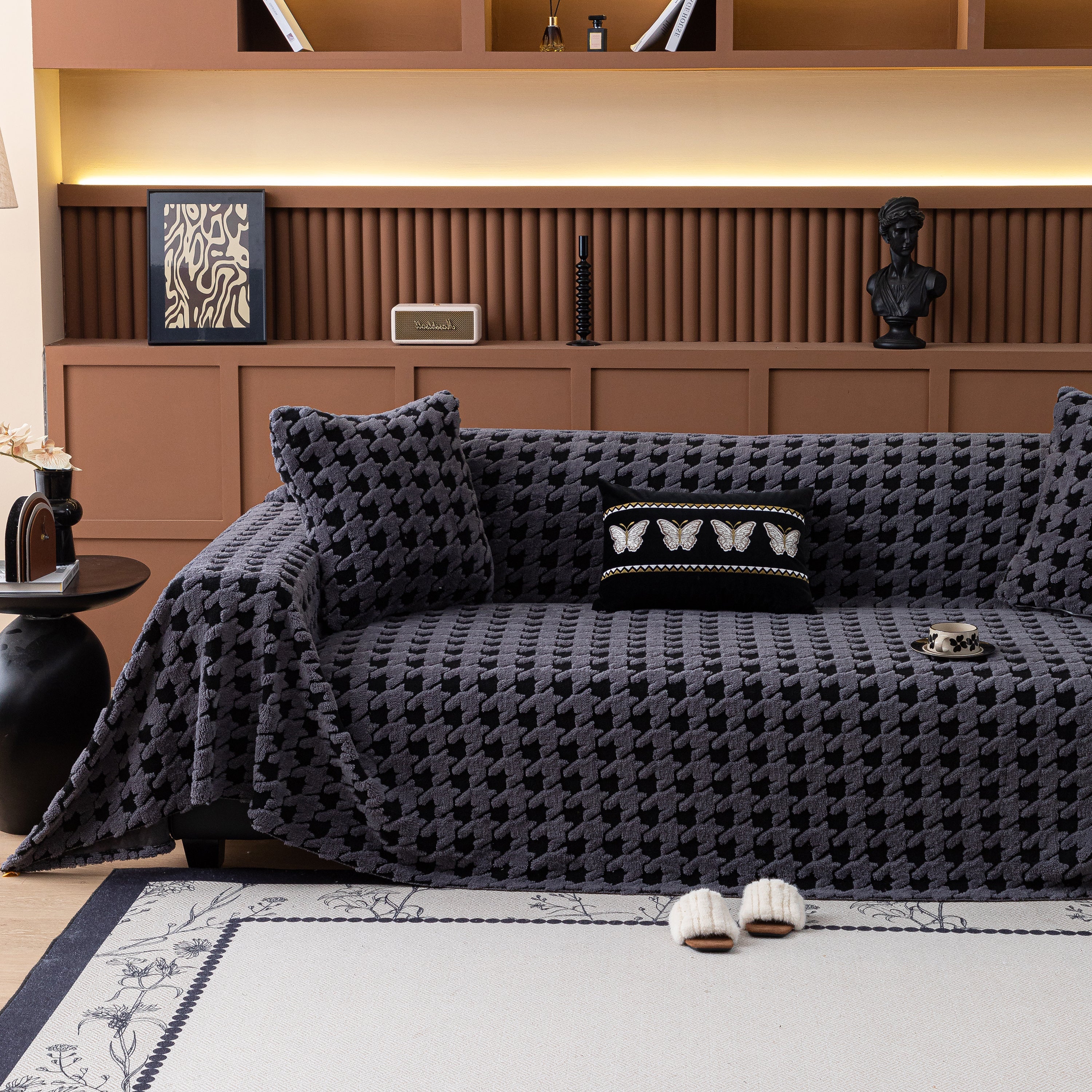 Jacquard Fleece Houndstooth Warm Cozy Couch Cover Blanket Decorative Throws for Sofas - Image 38