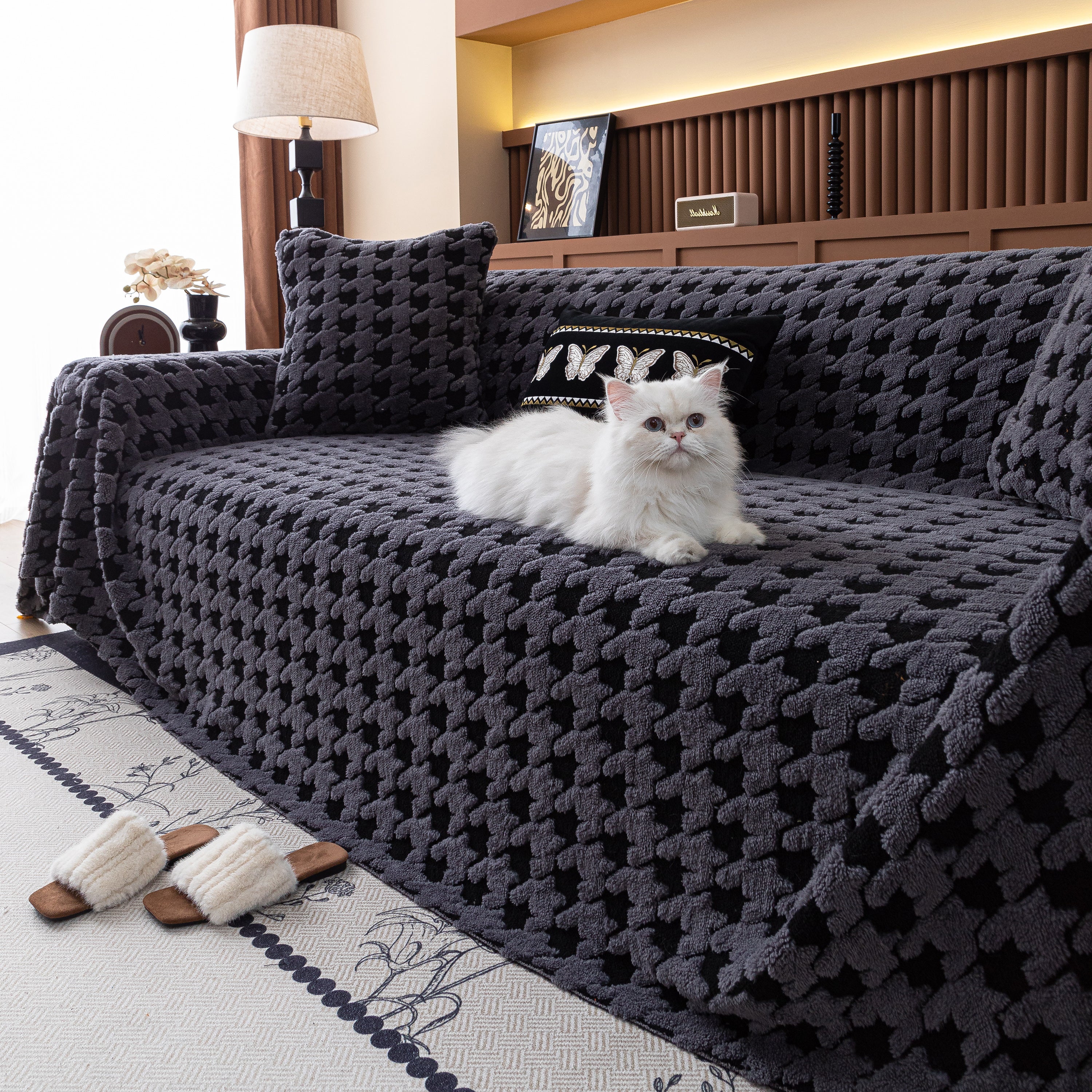 Jacquard Fleece Houndstooth Warm Cozy Couch Cover Blanket Decorative Throws for Sofas - Image 39